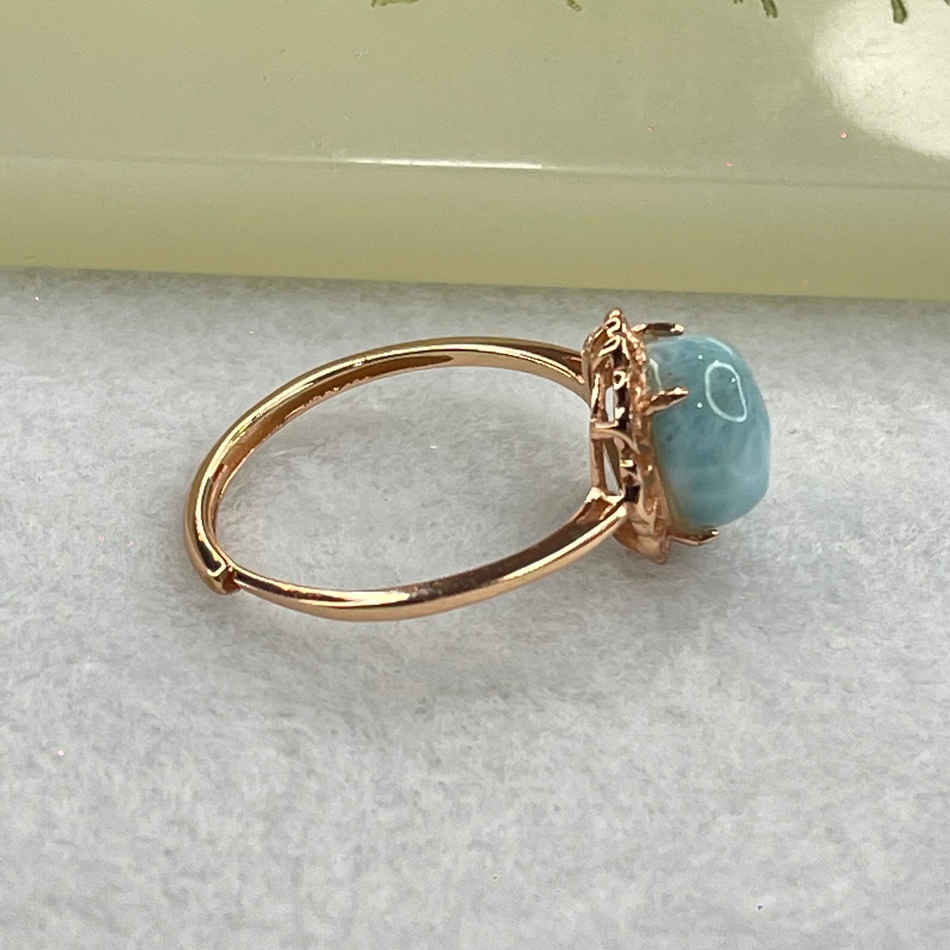 Natural Larimar in S925 Silver Rose Gold Color Ring (Adjustable Size) 1.97g 9.1 by 5.0mm - Huangs Jadeite and Jewelry Pte Ltd