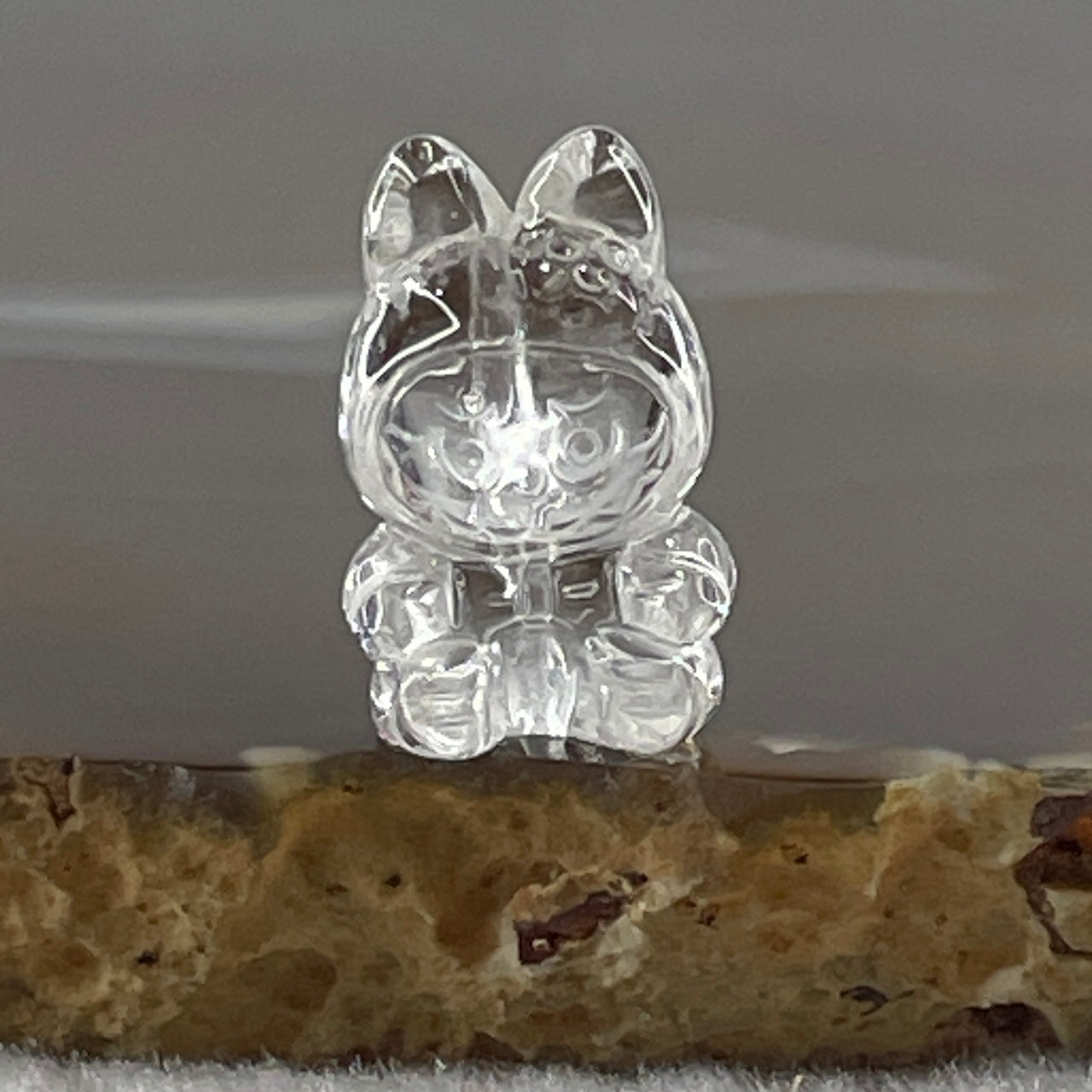 Natural Clear Quartz Labubu Charm Display 3.49g 19.2 by 12.4 by 11.1mm - Huangs Jadeite and Jewelry Pte Ltd