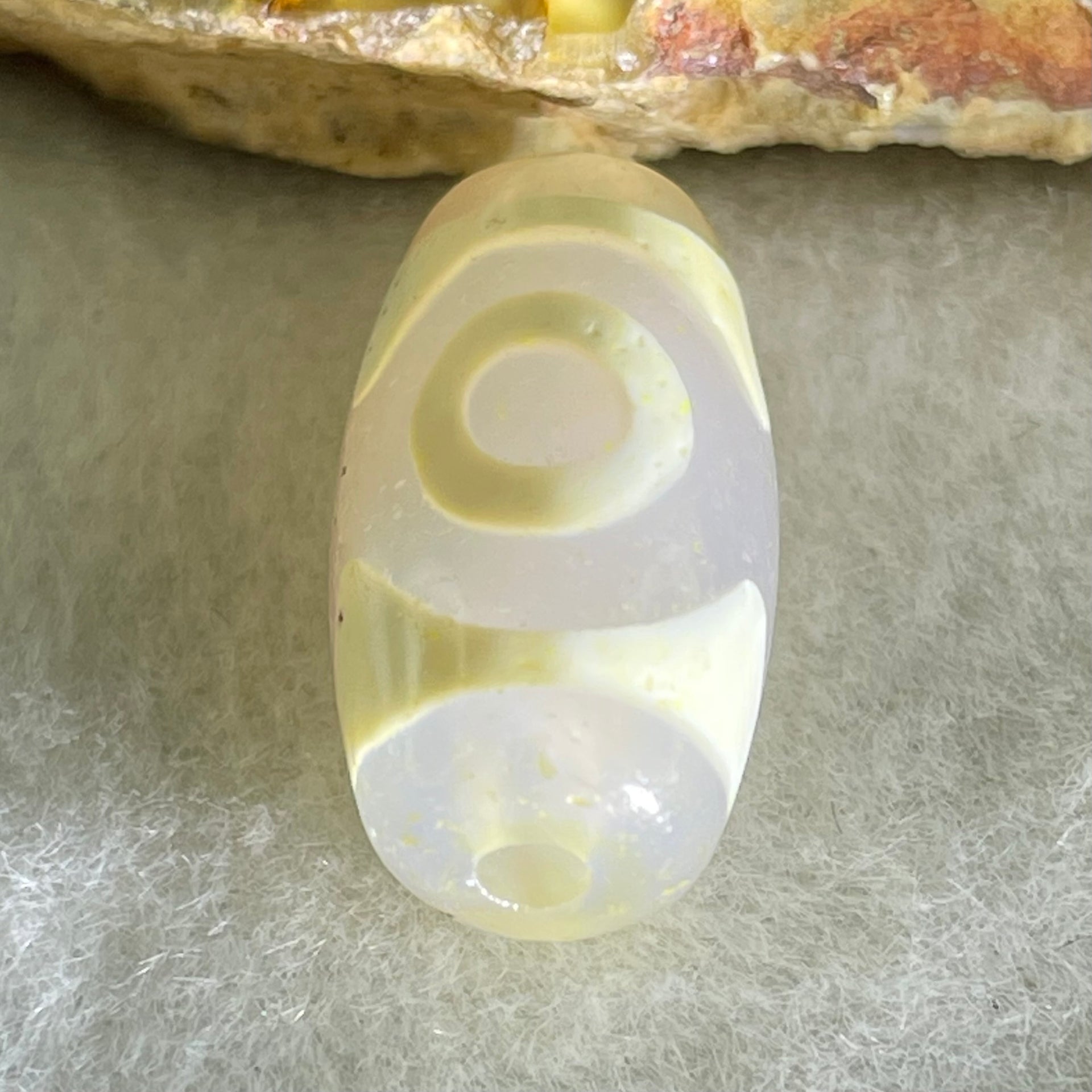 Natural Powerful Tibetan Old Oily Agate 3 Eyes Dzi Bead Heavenly Master (Tian Zhu) 三眼天诛 3.23g 20.0 by 10.5mm - Huangs Jadeite and Jewelry Pte Ltd