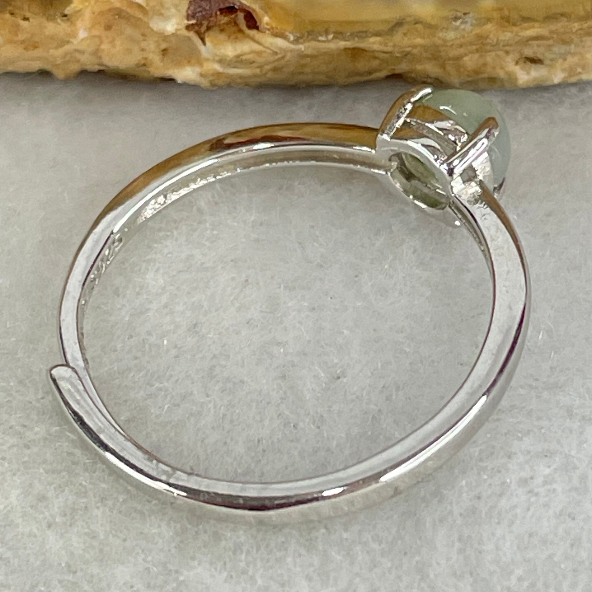 Type A Semi Icy Lavender with Green Cabochon Jadeite in S925 Sliver Ring (Adjustable Size) 1.20g 5.1 by 3.5mm - Huangs Jadeite and Jewelry Pte Ltd