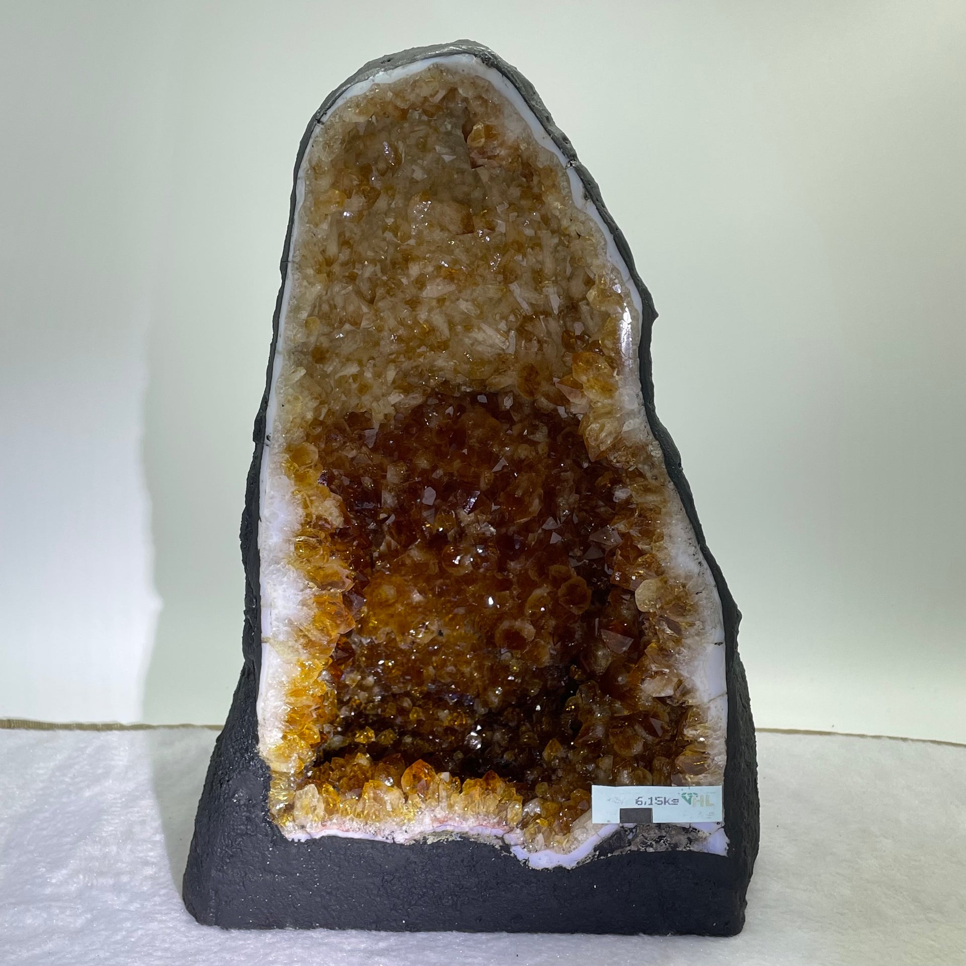 Natural Citrine Quartz Cave with Wooden Stand Display 6,743.8g 250.0 by 215.0 by 310.0mm - Huangs Jadeite and Jewelry Pte Ltd