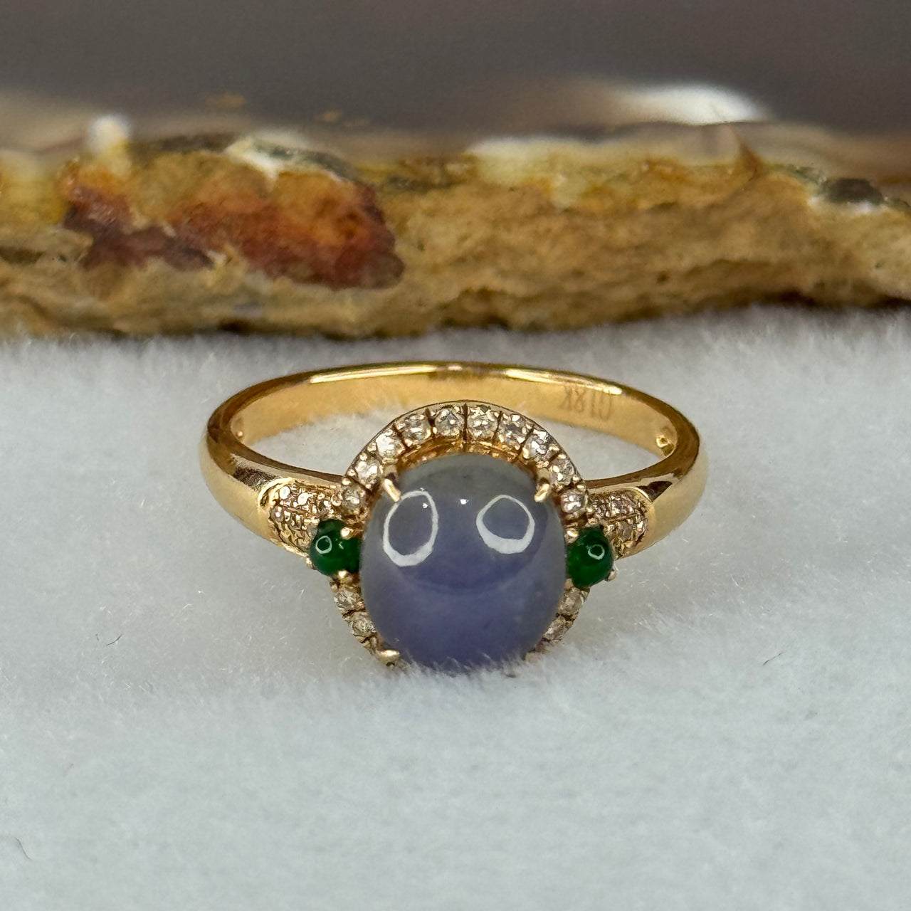 Certified Rare Type A Deep Intense Lavender Jade Jadeite  8.4 by 7.5 by 8.2mm with Diamonds and Jadeite 18K Rose Gold Ring HK14 US6.5 Inner Diameter 17.2mm 3.30g - Huangs Jadeite and Jewelry Pte Ltd