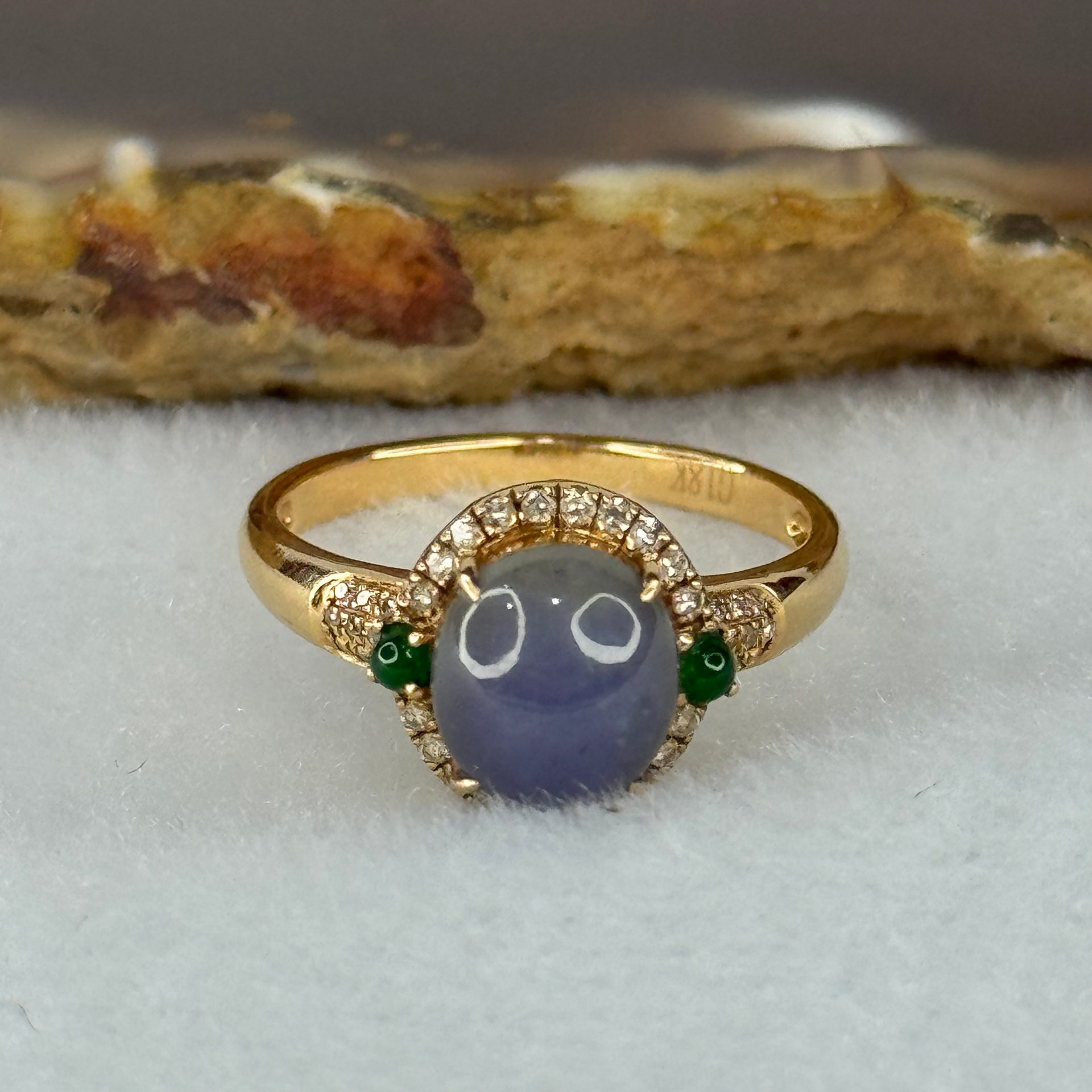 Certified Rare Type A Deep Intense Lavender Jade Jadeite  8.4 by 7.5 by 8.2mm with Diamonds and Jadeite 18K Rose Gold Ring HK14 US6.5 Inner Diameter 17.2mm 3.30g - Huangs Jadeite and Jewelry Pte Ltd