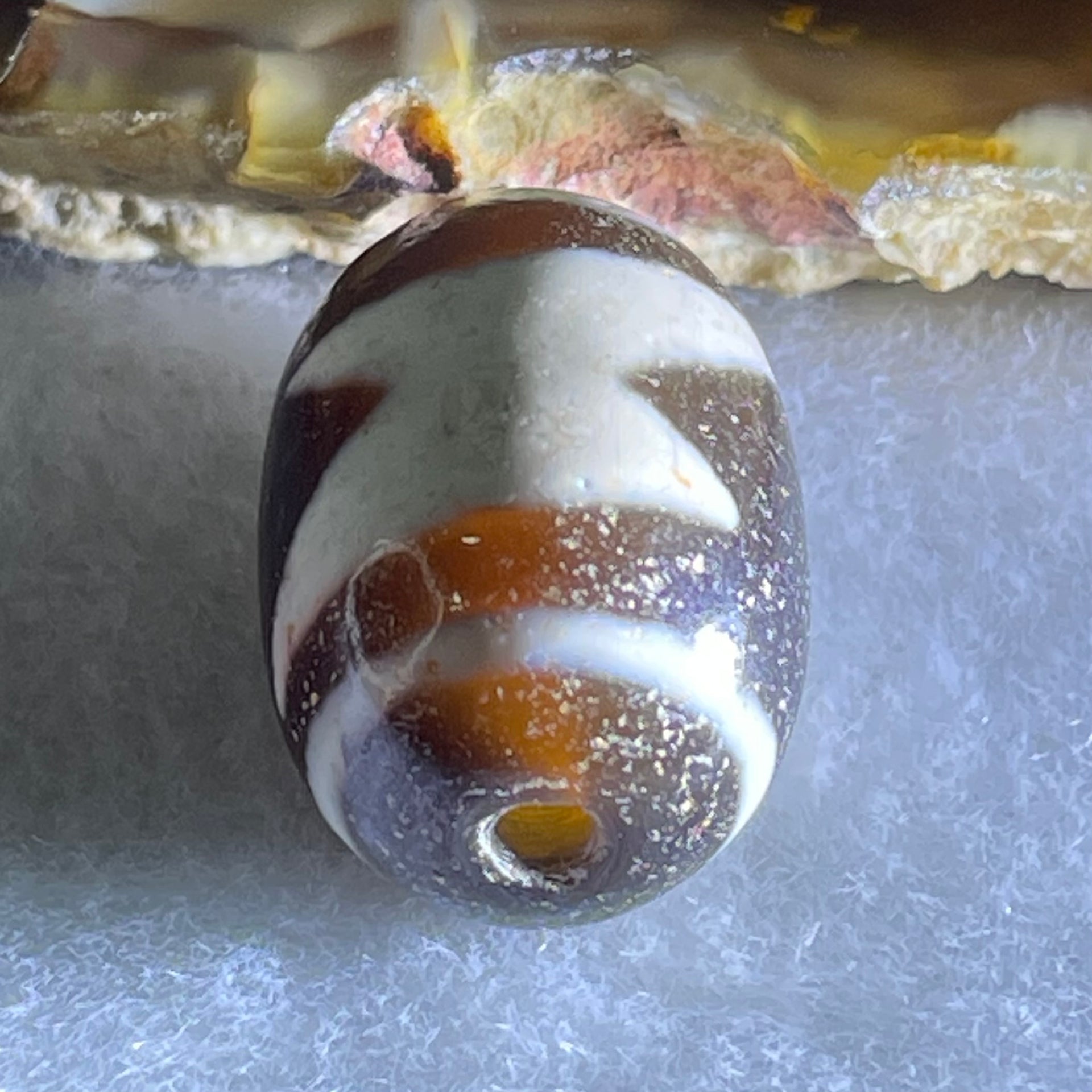 Natural Powerful Tibetan Old Oily Agate 5 Eyes Lightning Dzi Bead Heavenly Master (Tian Zhu) 五眼闪电天珠 4.81g 17.7 by 13.2mm - Huangs Jadeite and Jewelry Pte Ltd