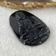 Type A Opaque to Partial Translucent Black Omphacite Jadeite Amitabha Buddha Pendant Dog and Boar Pig Zodiac Guardian 15.85g 51.9 by 33.2 by 7.6mm - Huangs Jadeite and Jewelry Pte Ltd