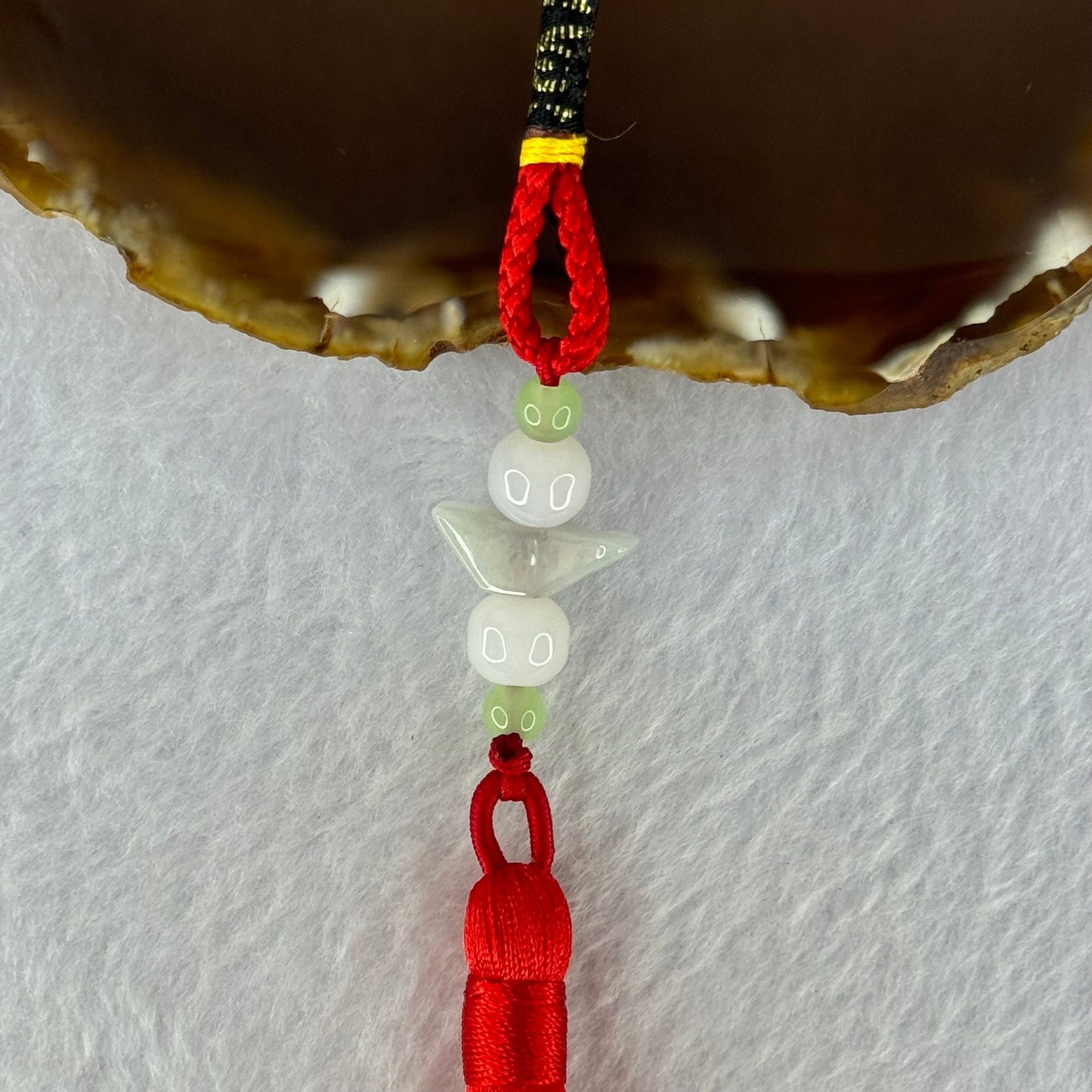 Type A Faint Green Wuji Grey Jadeite Ingot with Crystals Hanging Display 7.33g 16.9 by 6.1 by 6.2mm - Huangs Jadeite and Jewelry Pte Ltd