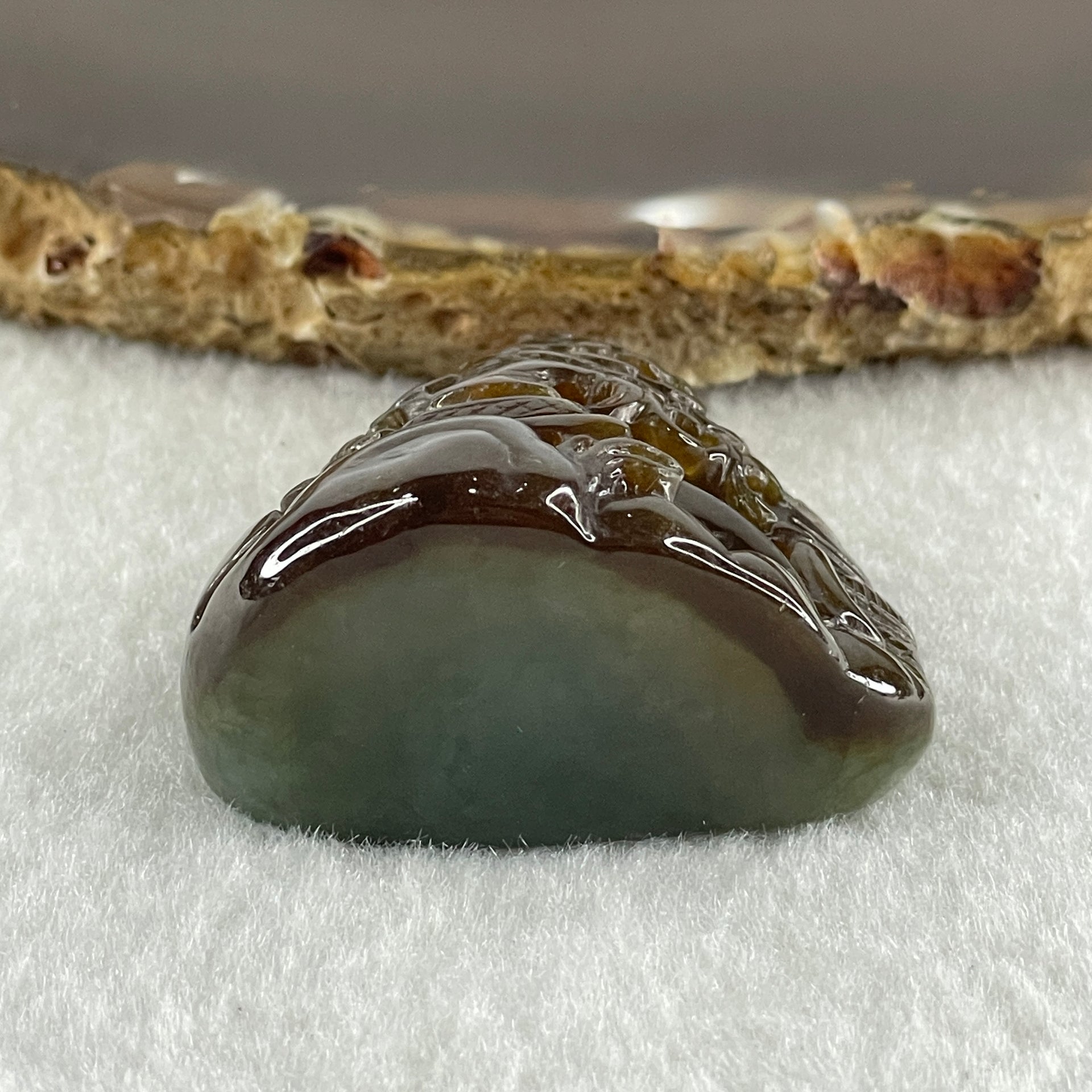 Type A Dark Brown and Blueish Green Jadeite Double Sided Shan Shui Gui Ren Benefactor Pendant 42.63g 43.2 by 36.0 by 20.2mm - Huangs Jadeite and Jewelry Pte Ltd