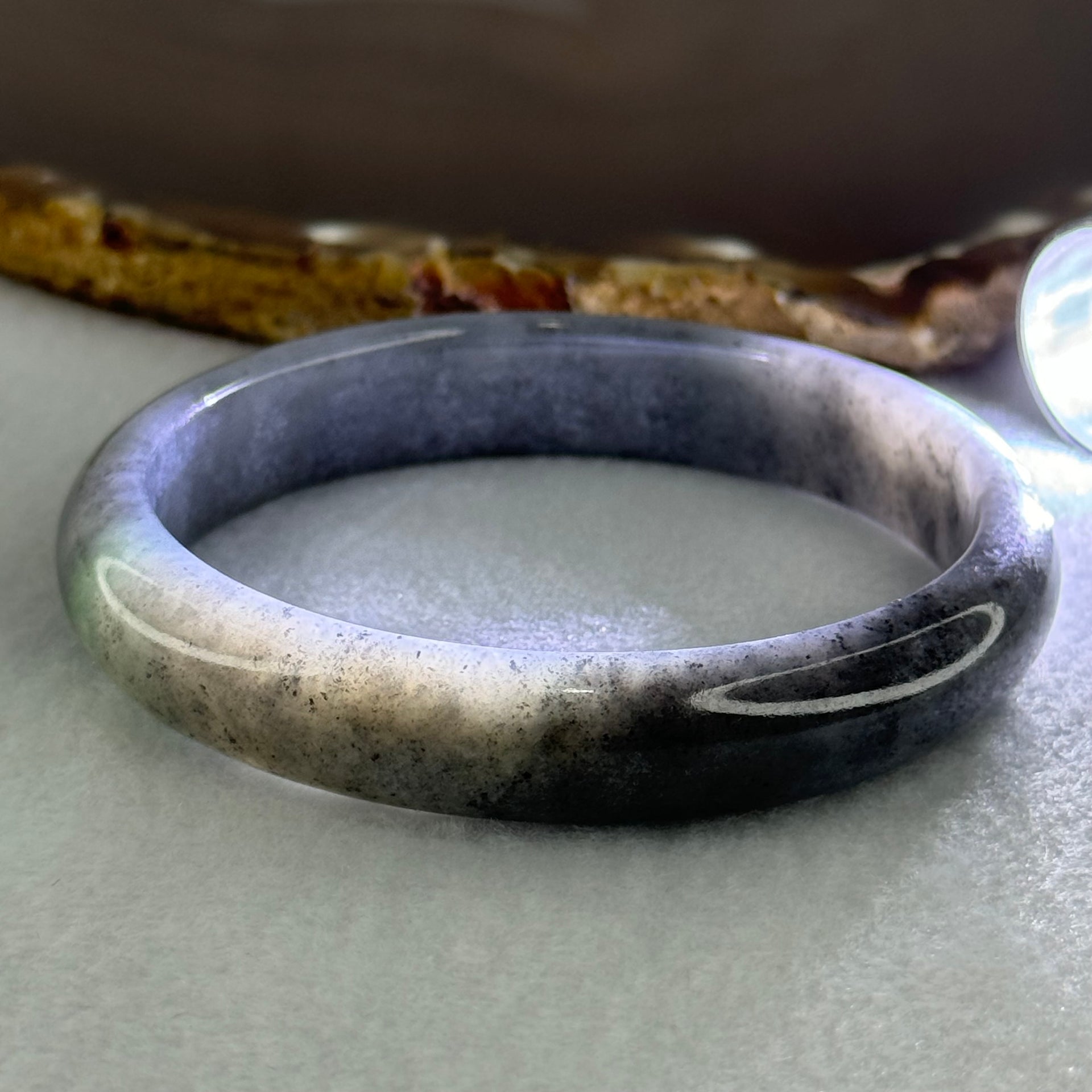 Type A Wuji Grey Black Jadeite Oval Bangle Bangle Internal Diameter 57.8mm 40.78g 12.0 by 6.4mm (Close to Perfect) - Huangs Jadeite and Jewelry Pte Ltd