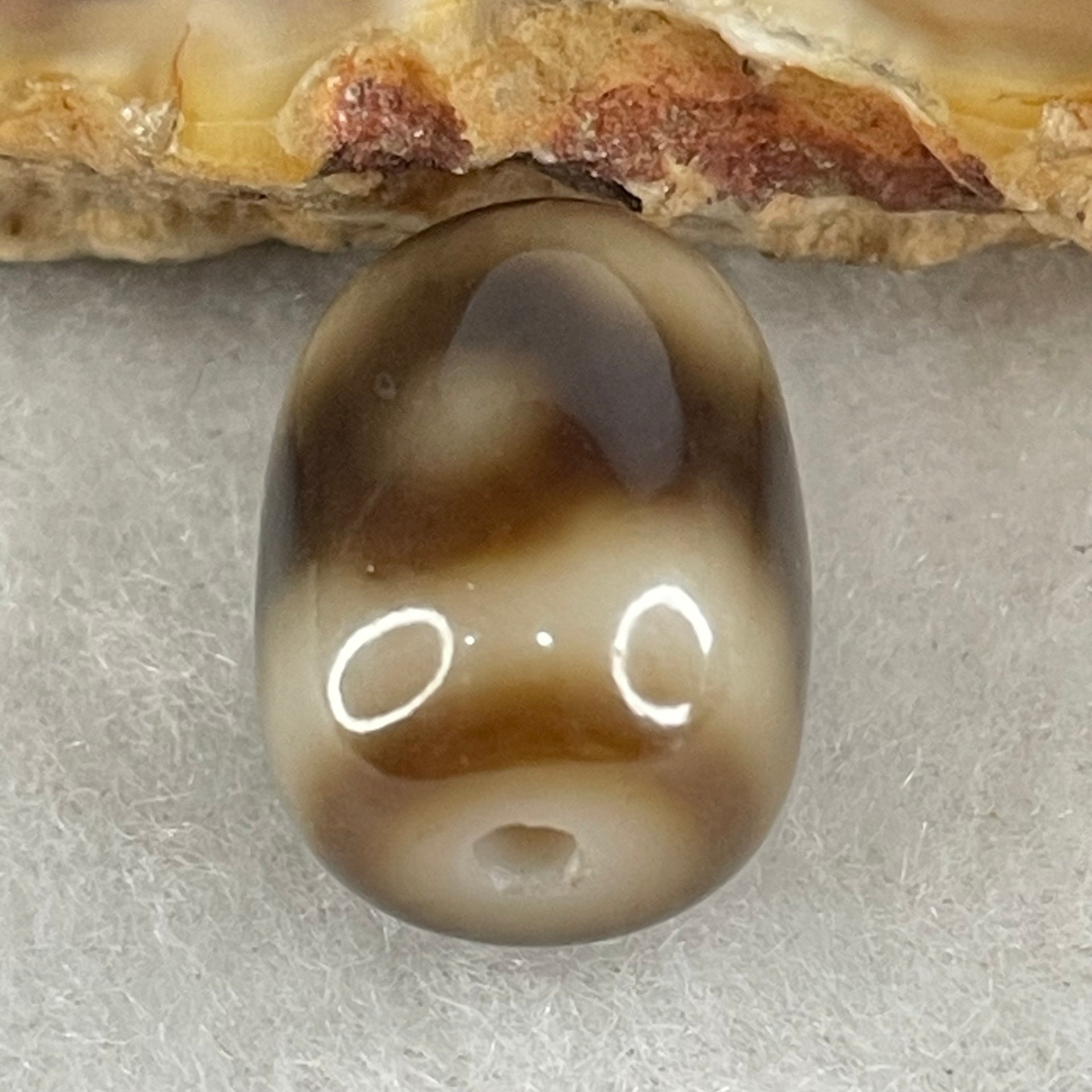 Natural Powerful Tibetan Old Oily Agate 3 Eyes Dzi Bead Heavenly Master (Tian Zhu) 三眼天诛 2.30g 13.7 by 10.2mm - Huangs Jadeite and Jewelry Pte Ltd