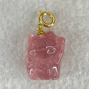 Natural Strawberry Quartz Fortune Cat Charm 4.18g 17.4 by 13.1 by 10.2mm - Huangs Jadeite and Jewelry Pte Ltd