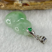 Natural Type A Semi Icy Light Green with Apple Green Piao Hua Flora Jadeite Calabash Hulu Pendant in Stainless Steel Clasp 2.44g 21.0 by 13.8 by 4.9mm - Huangs Jadeite and Jewelry Pte Ltd