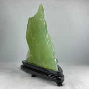 Natural Semi Icy Green Serpentine 5 Deers on Shanshui with Wooden Stand Display 1,293.6g 205.0 by 72.0 by 215.0mm - Huangs Jadeite and Jewelry Pte Ltd