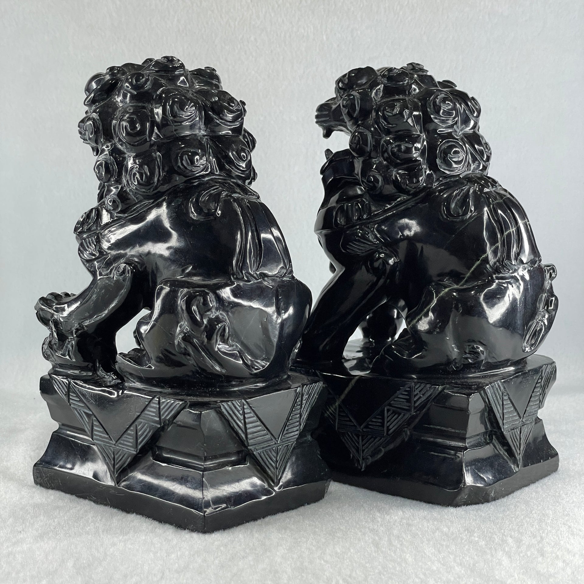 Black Pair of Fu Gou Display 3,541.2g Each about 75.0 by 100.0 by 172.0mm - Huangs Jadeite and Jewelry Pte Ltd