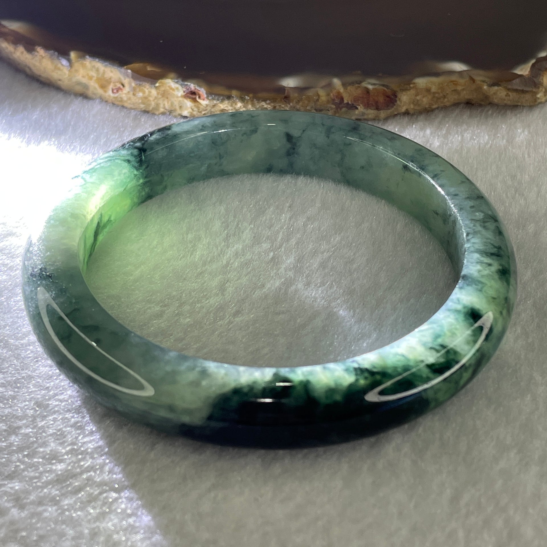 Certified Natural Type A Semi Icy Green with Dark Blueish Green Piao Hua Bangle 58.92g Internal Diameter 59.5mm 11.2 by 9.6mm (Internal Lines) - Huangs Jadeite and Jewelry Pte Ltd
