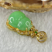 Type A Apple Green Jadeite Hulu and Diamonds 18K Yellow Gold Pendant 2.35g 13.2 by 9.5 by 4.5mm - Huangs Jadeite and Jewelry Pte Ltd