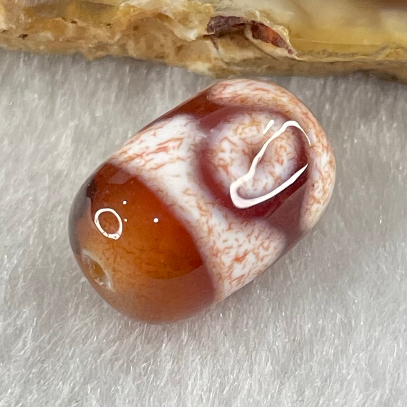 Natural Powerful Tibetan Old Oily Agate 3 Eyes Dzi Bead Heavenly Master (Tian Zhu) 三眼天诛 2.37g 14.6 by 10.1mm - Huangs Jadeite and Jewelry Pte Ltd