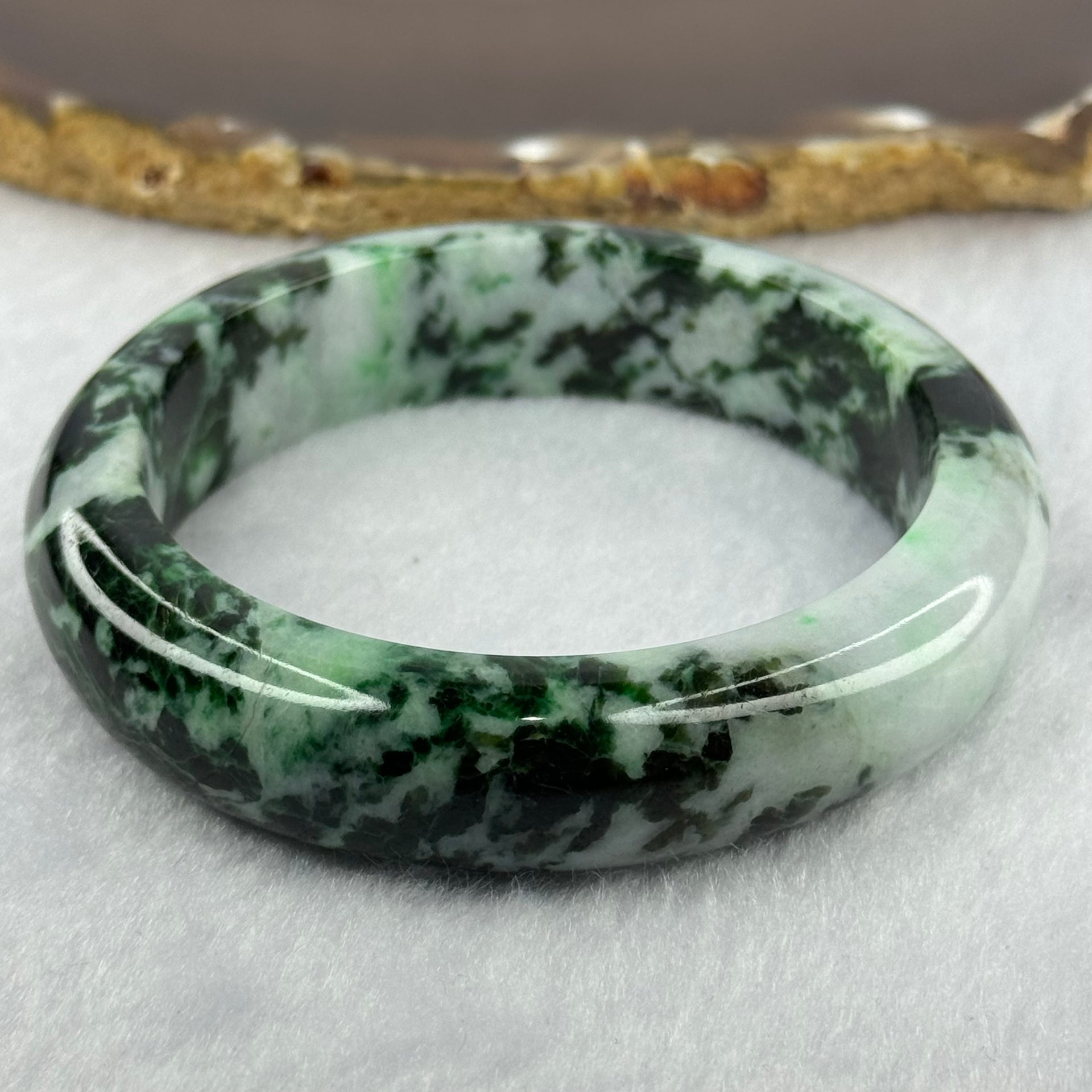 Type A Light Lavender with Old Mine Spicy to Dark Green Piao Hua Jadeite Bangle 72.00g Internal Diameter 56.6mm 14.8 by 9.5mm (Slight Internal Lines) - Huangs Jadeite and Jewelry Pte Ltd