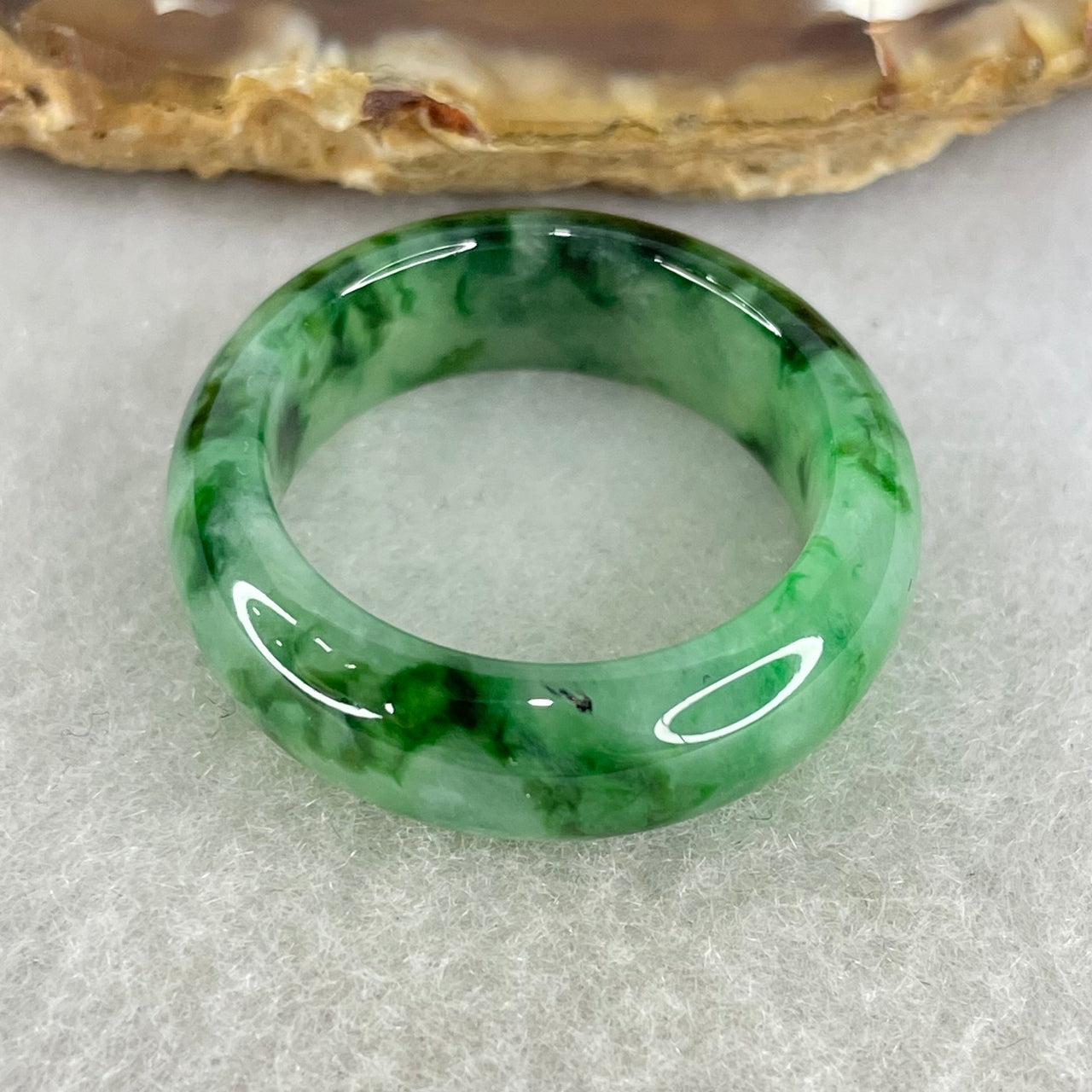 Type A Light Green with Spicy Green Piao Hua Jadeite Ring 5.42g 7.6 by 4.0mm US8.9 HK19.9 (Close to Perfect) - Huangs Jadeite and Jewelry Pte Ltd