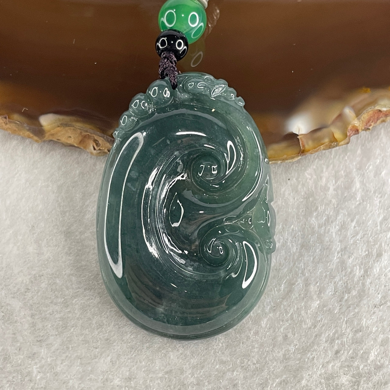 Natural Type A Blueish Green Jadeite Dragon Head on Ruyi Pendant 17.96g 43.5 by 29.4 by 6.5mm - Huangs Jadeite and Jewelry Pte Ltd