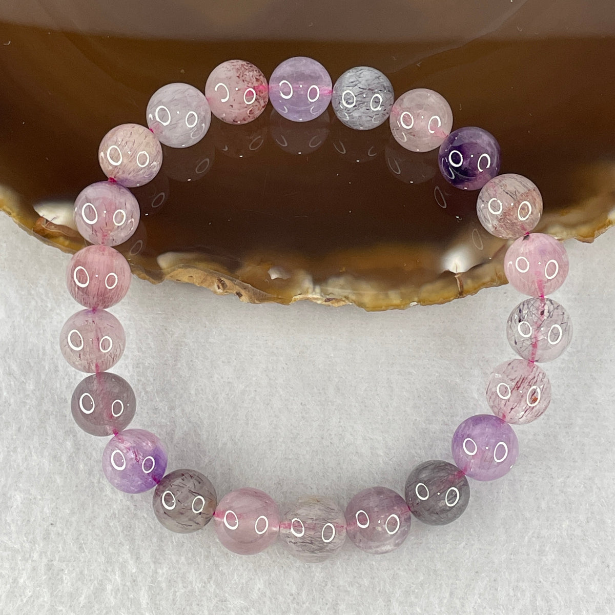 Certified Above-Average Grade Natural Super 7 Crystal Beads Bracelet | High-Density Multi-Bead Statement Strand | Authentic Sacred Seven Multi-Mineral Inclusions Quartz Spiritual Catalyst & Auric Shield Bracelet (23.77g | 17cm Length | 9.3mm | 22 Beads)