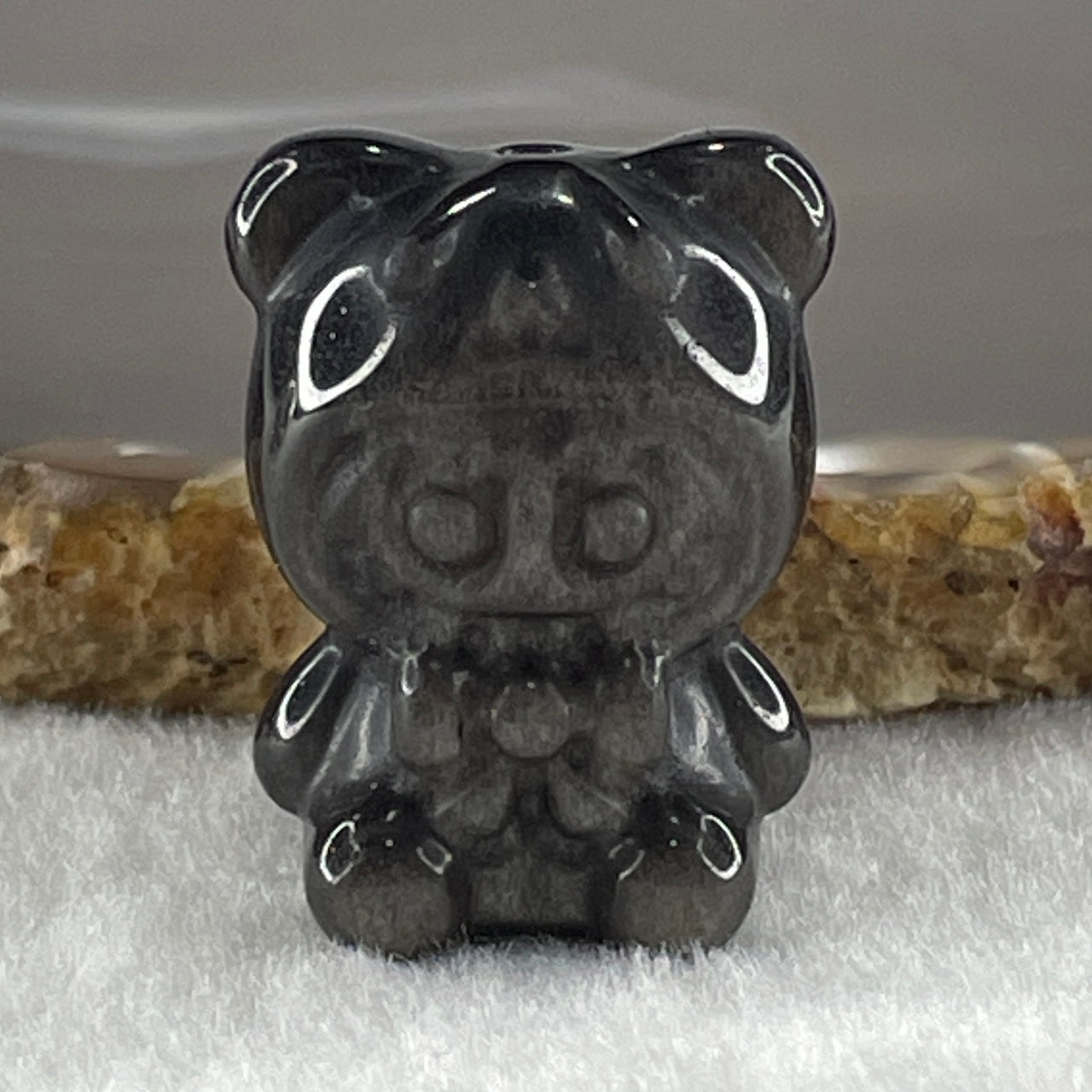 Black Obsidian Labubu Charm Display 15.14g 28.5 by 22.2 by 19.4mm - Huangs Jadeite and Jewelry Pte Ltd