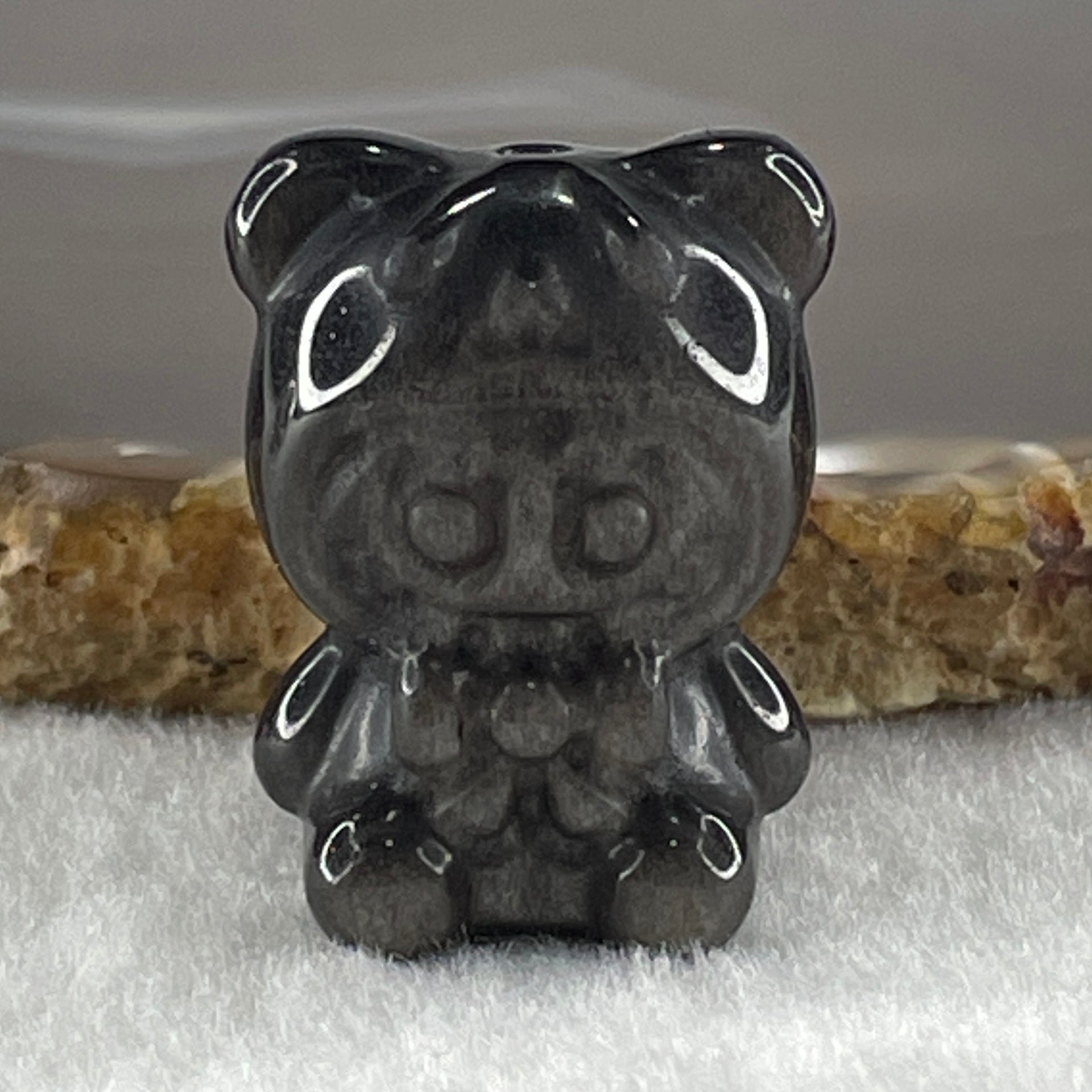 Black Obsidian Labubu Charm Display 15.14g 28.5 by 22.2 by 19.4mm - Huangs Jadeite and Jewelry Pte Ltd