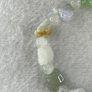 Natural Type A Multi Tone Green with Lavender and Yellow Jadeite Pig Shape Charms with Crystal Beads Bracelet 21.84g 15cm 12.1mm 11 Piglets - Huangs Jadeite and Jewelry Pte Ltd