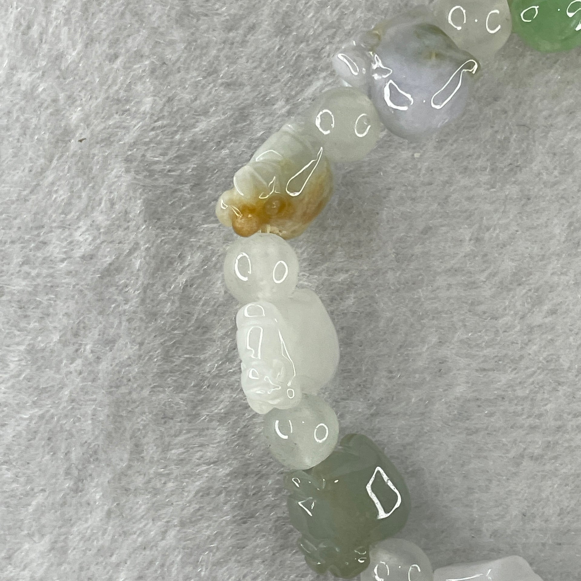 Natural Type A Multi Tone Green with Lavender and Yellow Jadeite Pig Shape Charms with Crystal Beads Bracelet 21.84g 15cm 12.1mm 11 Piglets - Huangs Jadeite and Jewelry Pte Ltd