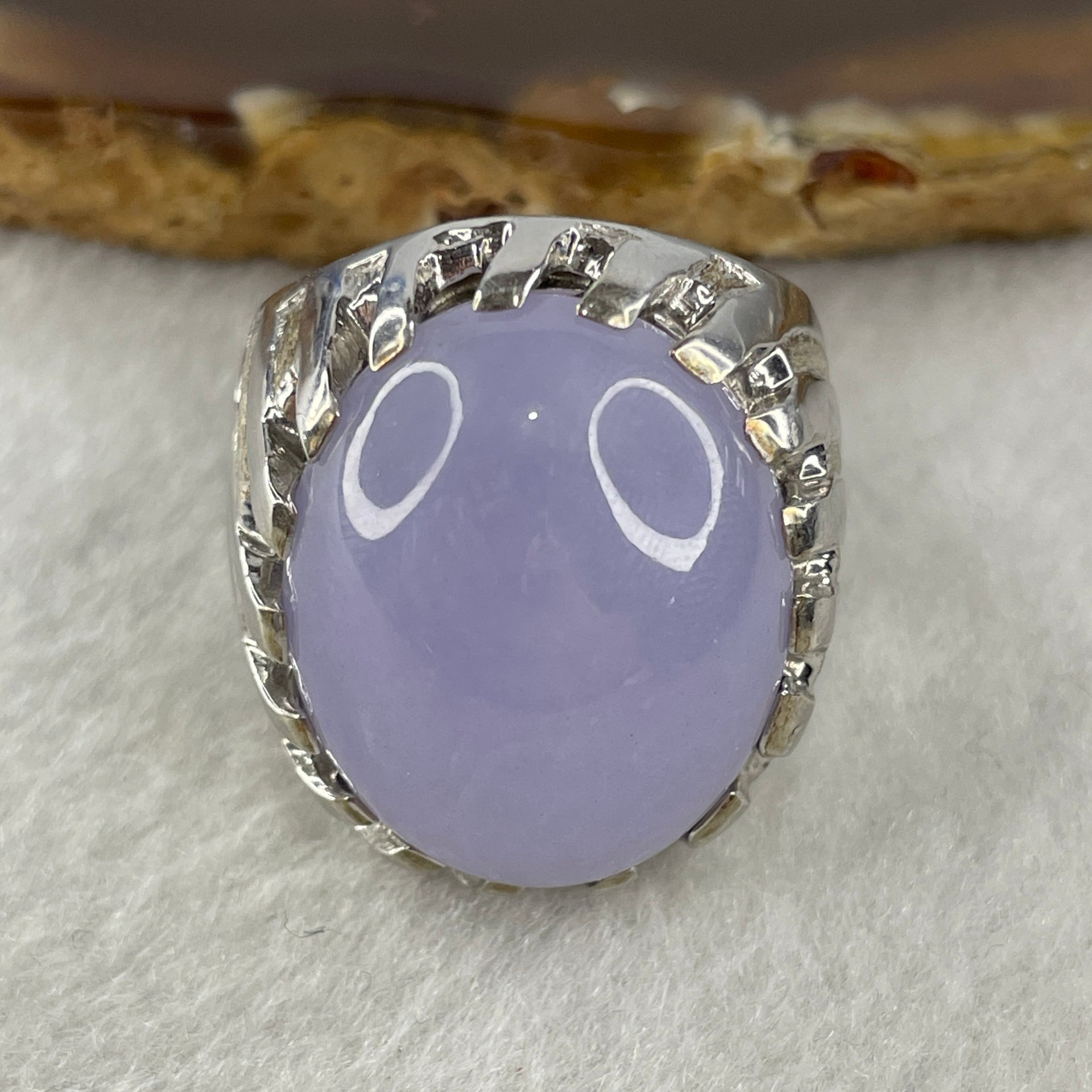 Certified Natural Good Grade Type A Full Lavender Jadeite Ring in S925 Sliver 7.25g 22.5 by 18.5 by 8.5mm US 9.4 HK 21 - Huangs Jadeite and Jewelry Pte Ltd