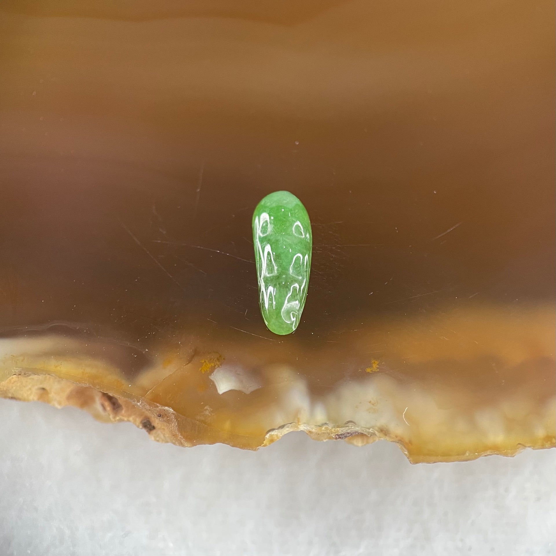 Type A Old Mine Full Green Jadeite Peapod Charm Stone For Setting 0.16g 10.3 by 4.0 by 2.0mm - Huangs Jadeite and Jewelry Pte Ltd