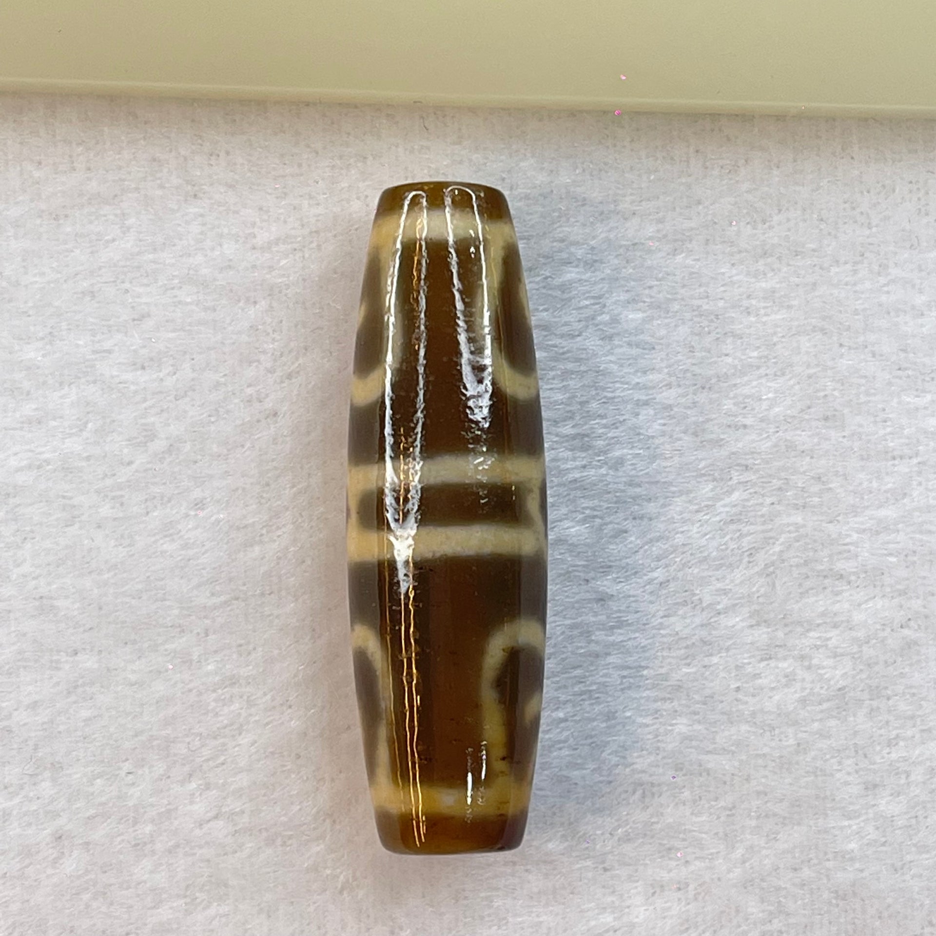 Natural Powerful Tibetan Old Oily Agate Guru Dharma Hat Dzi Bead Heavenly Master (Tian Zhu) 莲师法帽天珠 16.28g 48.4 by 14.7mm - Huangs Jadeite and Jewelry Pte Ltd