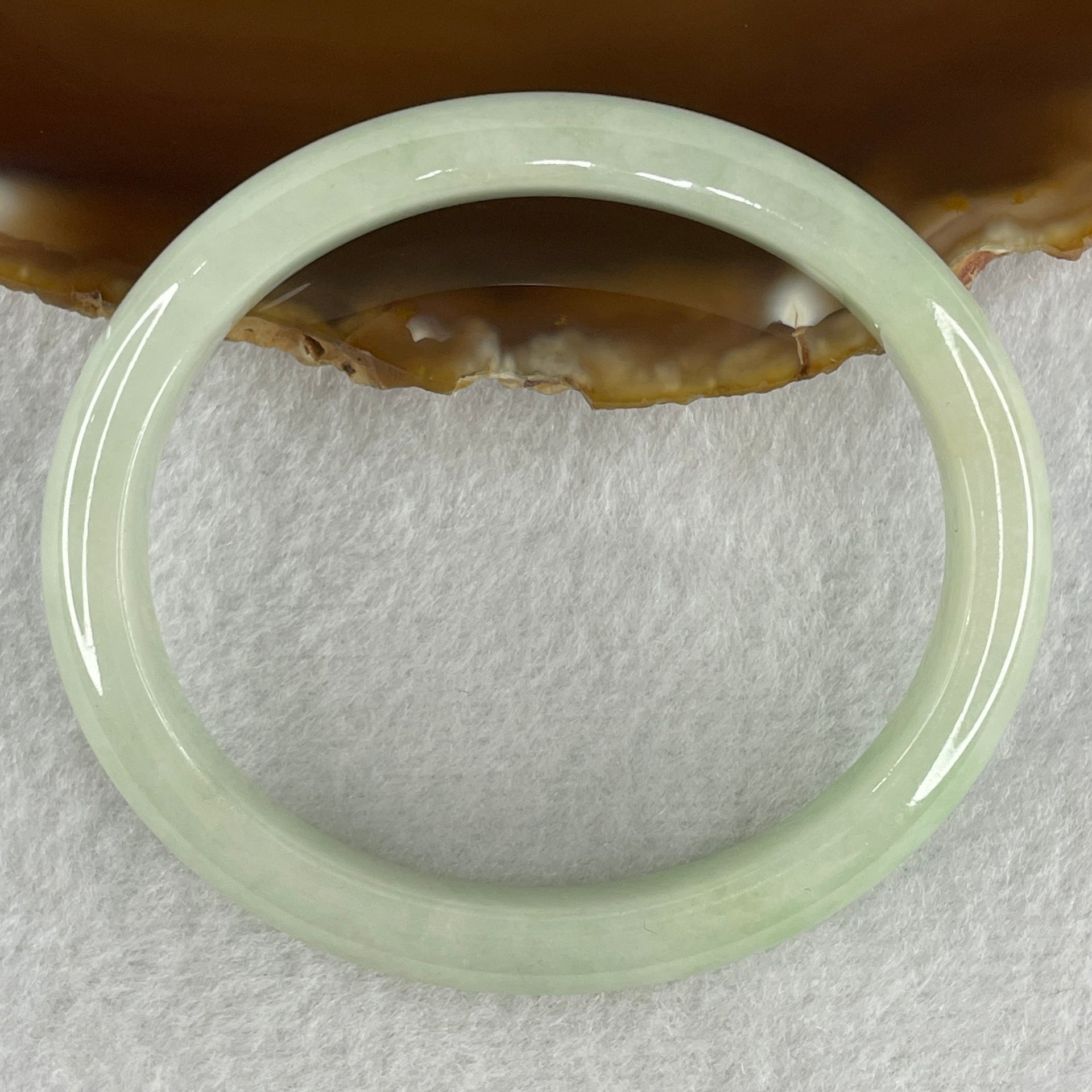 Natural Type A Light Apple Green Jadeite Oval Bangle 32.89g Inner Diameter 55.1mm Thickness 9.9 by 6.8mm (Close to Perfect) - Huangs Jadeite and Jewelry Pte Ltd