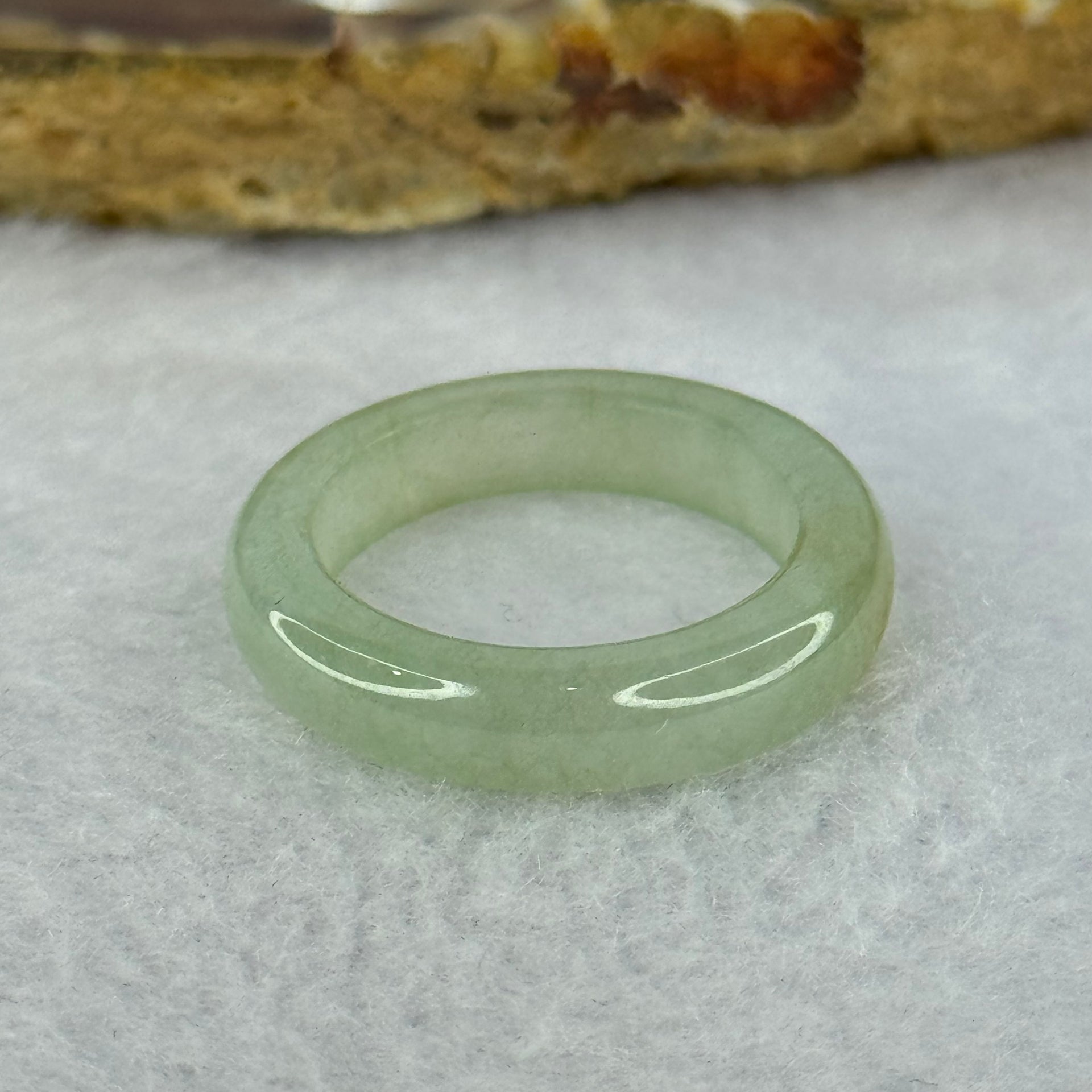 Type A Semi Icy Light Green with Yellow Brown Patch Jadeite Ring 3.26g 5.1 by 3.8mm US7.25 HK16 - Huangs Jadeite and Jewelry Pte Ltd
