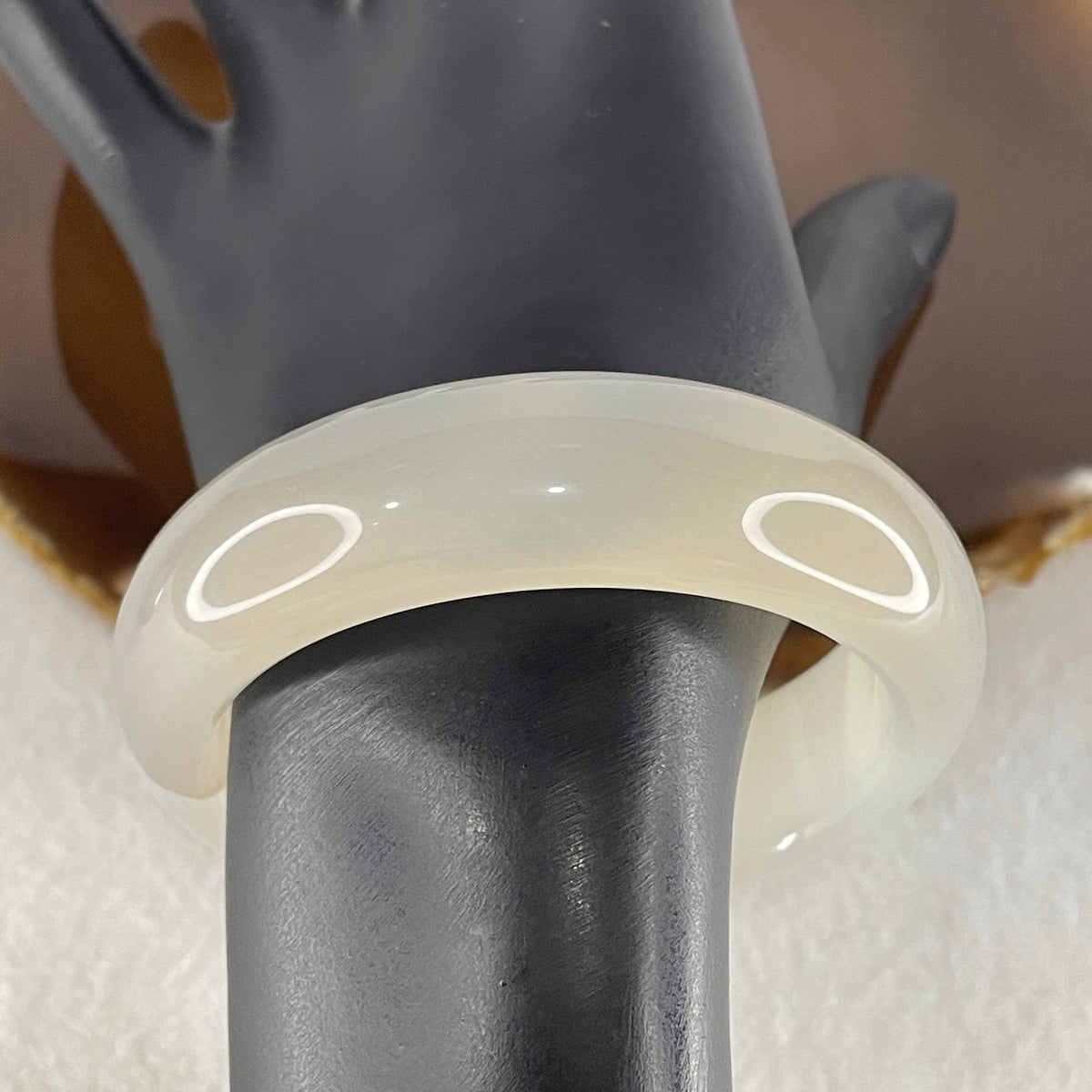 Natural White Agate Bangle | (64.79g | 54.8mm ID | 17.5 x 9.4mm | Close to Perfect | Auric Purification & Sovereign Serenity Anchor, Feng Shui Peace & Executive Wide Statement Bangle) - Huangs Jadeite and Jewelry Pte Ltd