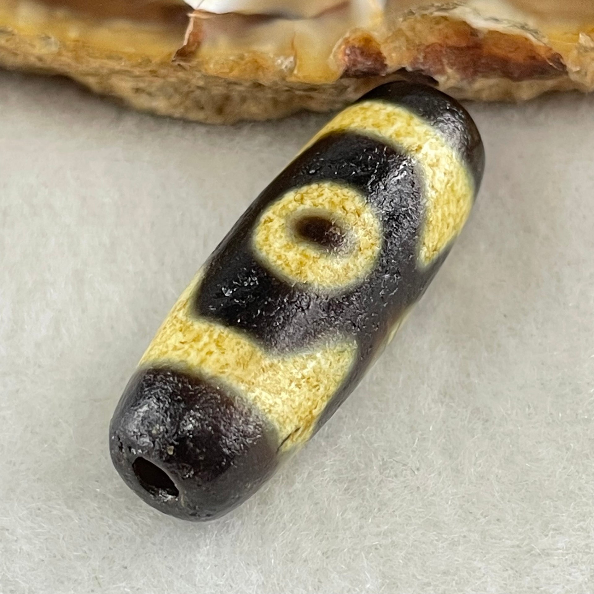 Natural Powerful Tibetan Old Oily Agate 3 Eyes Dzi Bead Heavenly Master (Tian Zhu) 三眼天诛 5.07g 28.8 by 10.8mm - Huangs Jadeite and Jewelry Pte Ltd