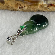 Natural Type A Semi Icy Dark Green Jadeite Calabash Hulu Pendant in Stainless Steel Clasp 1.69g 17.1 by 11.6 by 3.9mm - Huangs Jadeite and Jewelry Pte Ltd
