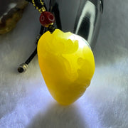 Type A Yellow with Green Jadeite Flower and Gui Ren Benefactor Pendant 18.03g 31.9 by 22.7 by 13.8mm - Huangs Jadeite and Jewelry Pte Ltd