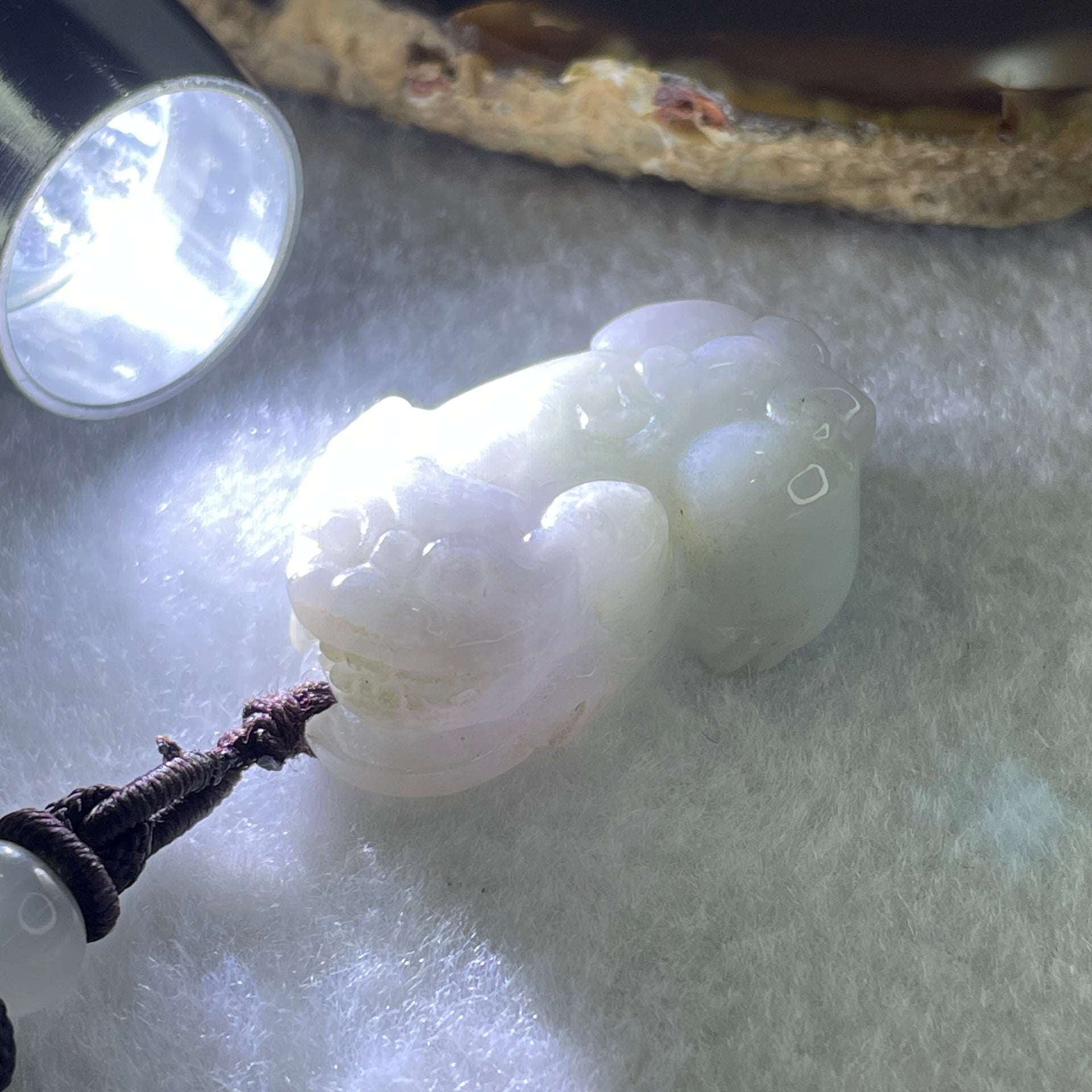 Type A Natural Light Lavender with Green Jadeite Pixiu Pendant 19.25g 32.5 by 17.5 by 13.2mm - Huangs Jadeite and Jewelry Pte Ltd