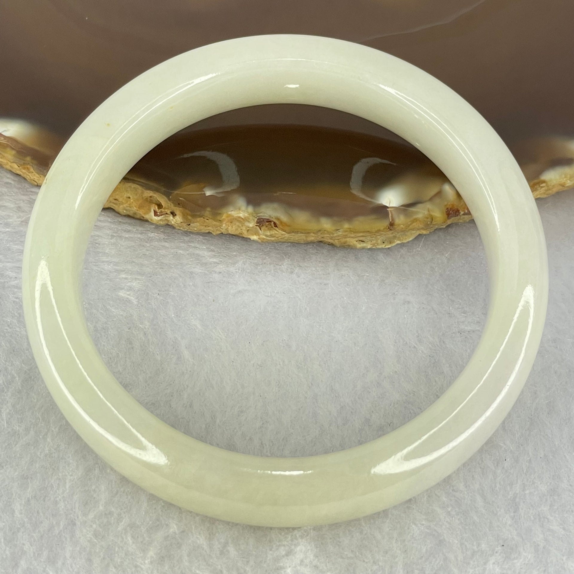 Type A Faint Yellowish Green Lavender Jadeite Bangle Internal Diameter 56.9mm 55.50g 12.4 by 8.6mm (Internal Lines) - Huangs Jadeite and Jewelry Pte Ltd