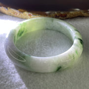 Type A Natural Light Green Light Lavender with Blueish Green Piao Hua Flora Patches Jadeite Bangle 53.61g Inner Diameter 51.5mm 12.2 by 8.5mm (Very Slight Internal Lines) - Huangs Jadeite and Jewelry Pte Ltd