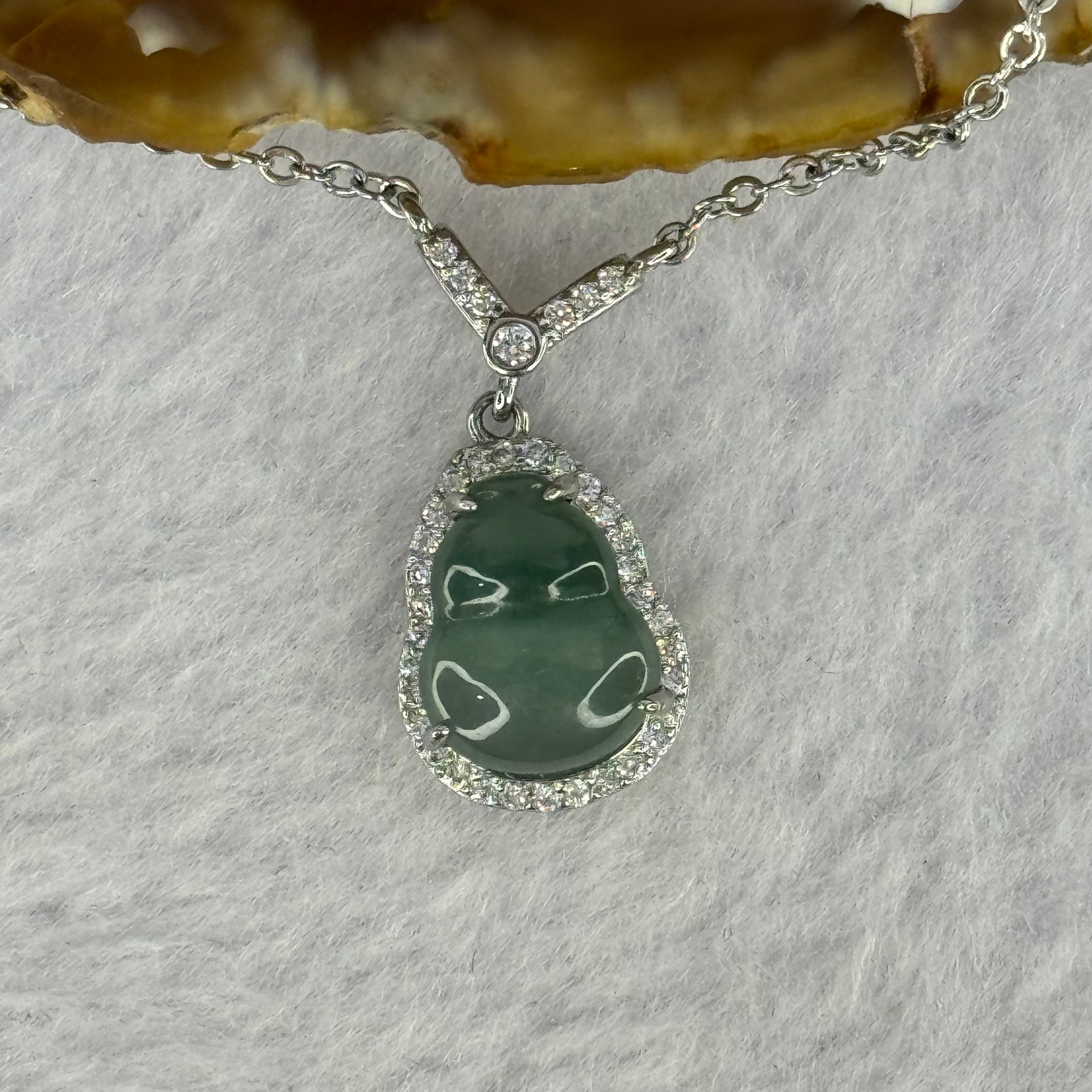 Type A Icy Blueish Green Jadeite Hulu Pendent in S925 Sliver Necklace 3.19g 11.1 by 8.2 by 2.5mm - Huangs Jadeite and Jewelry Pte Ltd