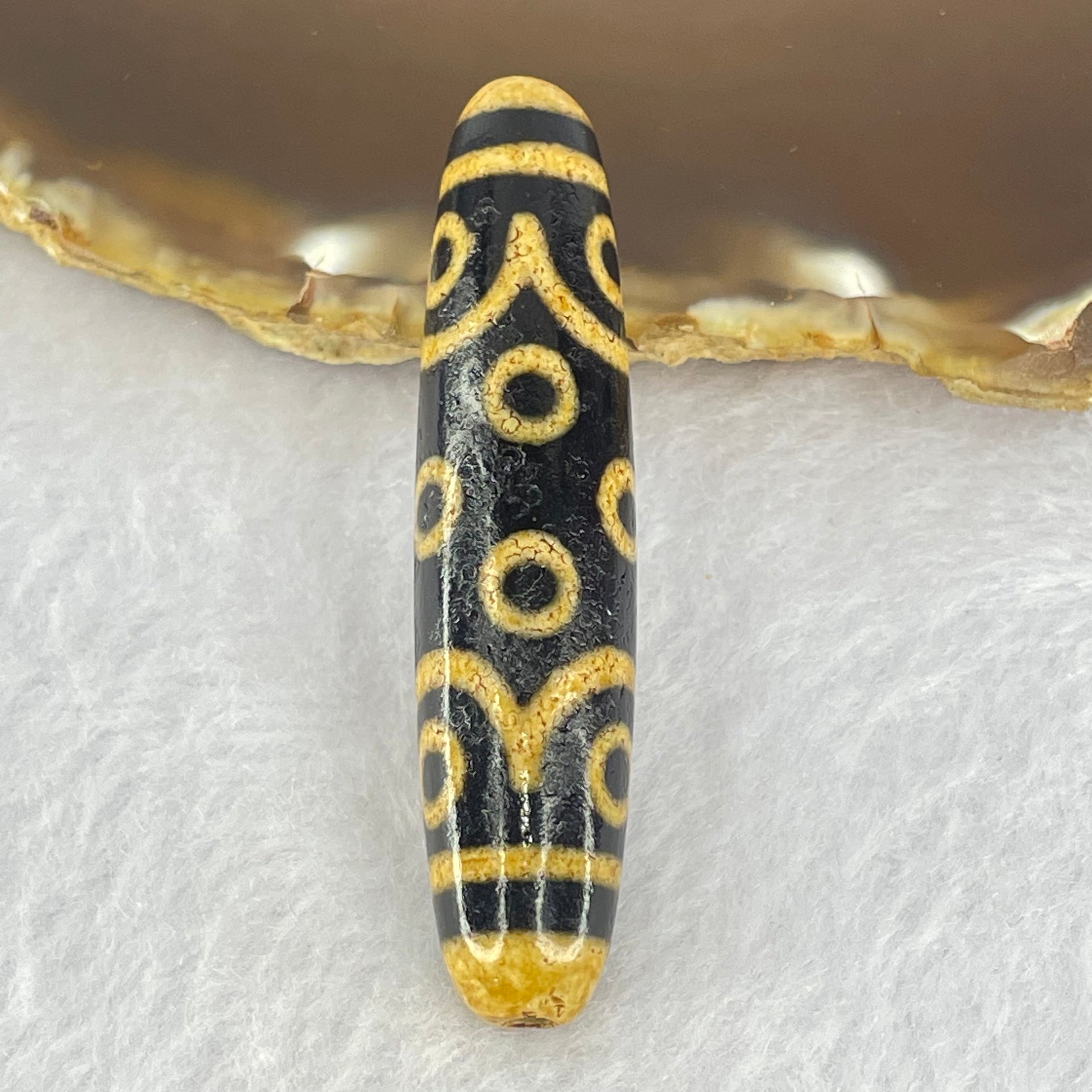 Natural Powerful Tibetan Old Oily Dark and Light Brown Agate 15 Eyes Dzi Bead Heavenly Master (Tian Zhu) 十五眼天诛 14.65g 58.1 by 13.0mm - Huangs Jadeite and Jewelry Pte Ltd