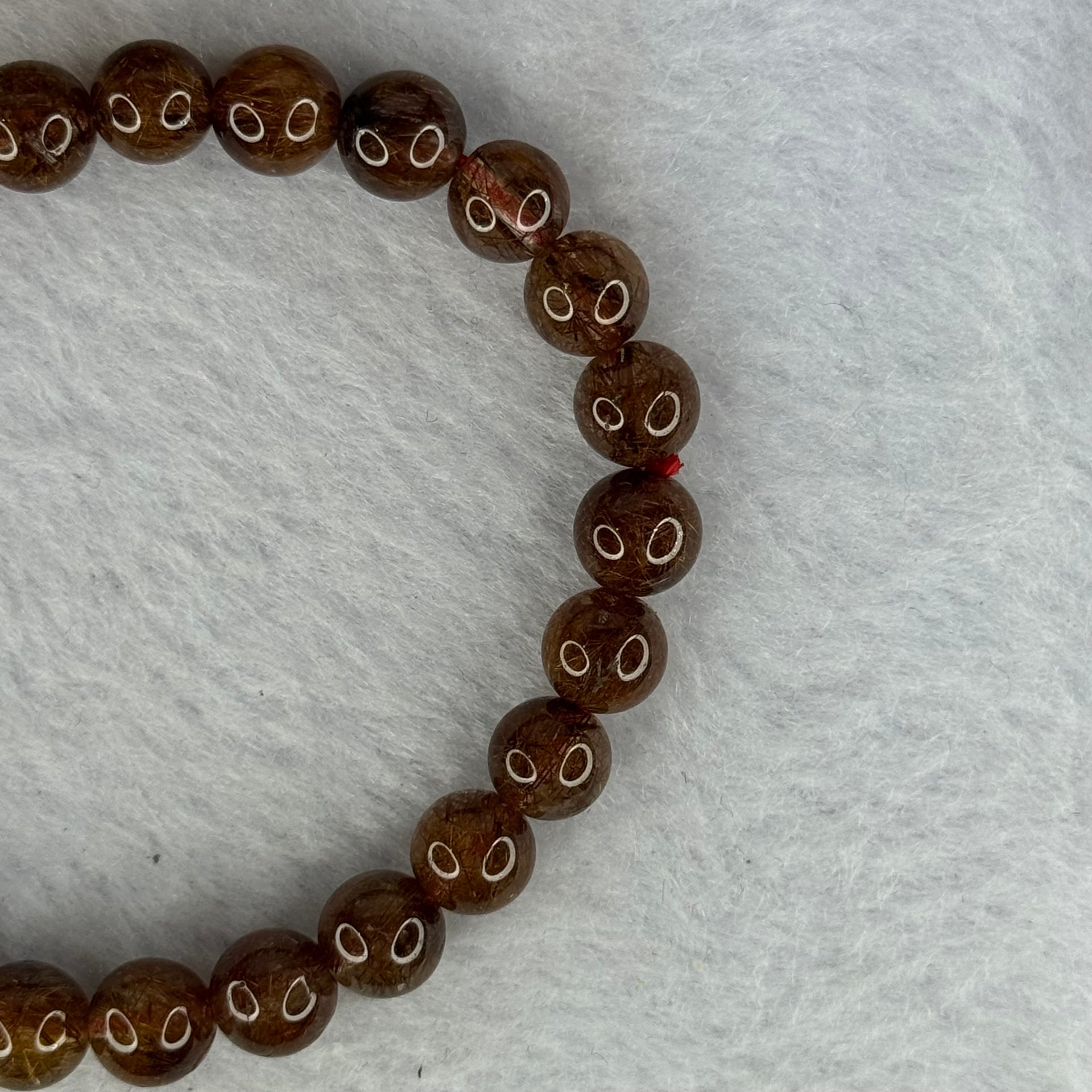 Natural Copper Rutilated Quartz Beads Bracelet 天然銅髮晶手镯 16.22g 16cm 7.9mm 25 Beads - Huangs Jadeite and Jewelry Pte Ltd