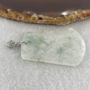 Natural Type A Semi-Icy White & Green Piao Hua Jadeite Wu Shi Pai Pendant in S925 Silver | Peace Plaque Talisman (10.79g | 43.8 x 35.7 x 2.5mm) - Huangs Jadeite and Jewelry Pte Ltd