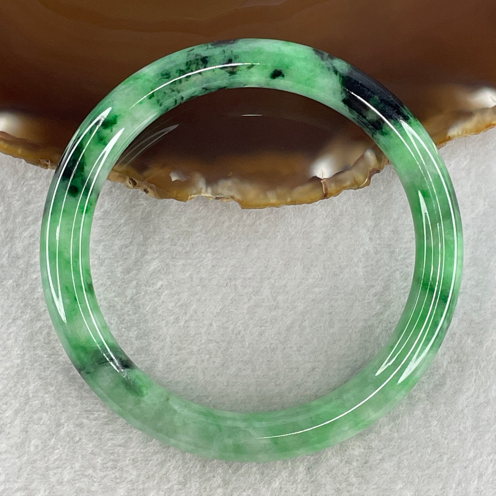 Certified Natural Type A Apple Green with Dark Green Piao Hua Jadeite Bangle 40.90g Internal Diameter 57.4mm 9.0 by 8.8mm (Very Very Slight External Rough) - Huangs Jadeite and Jewelry Pte Ltd