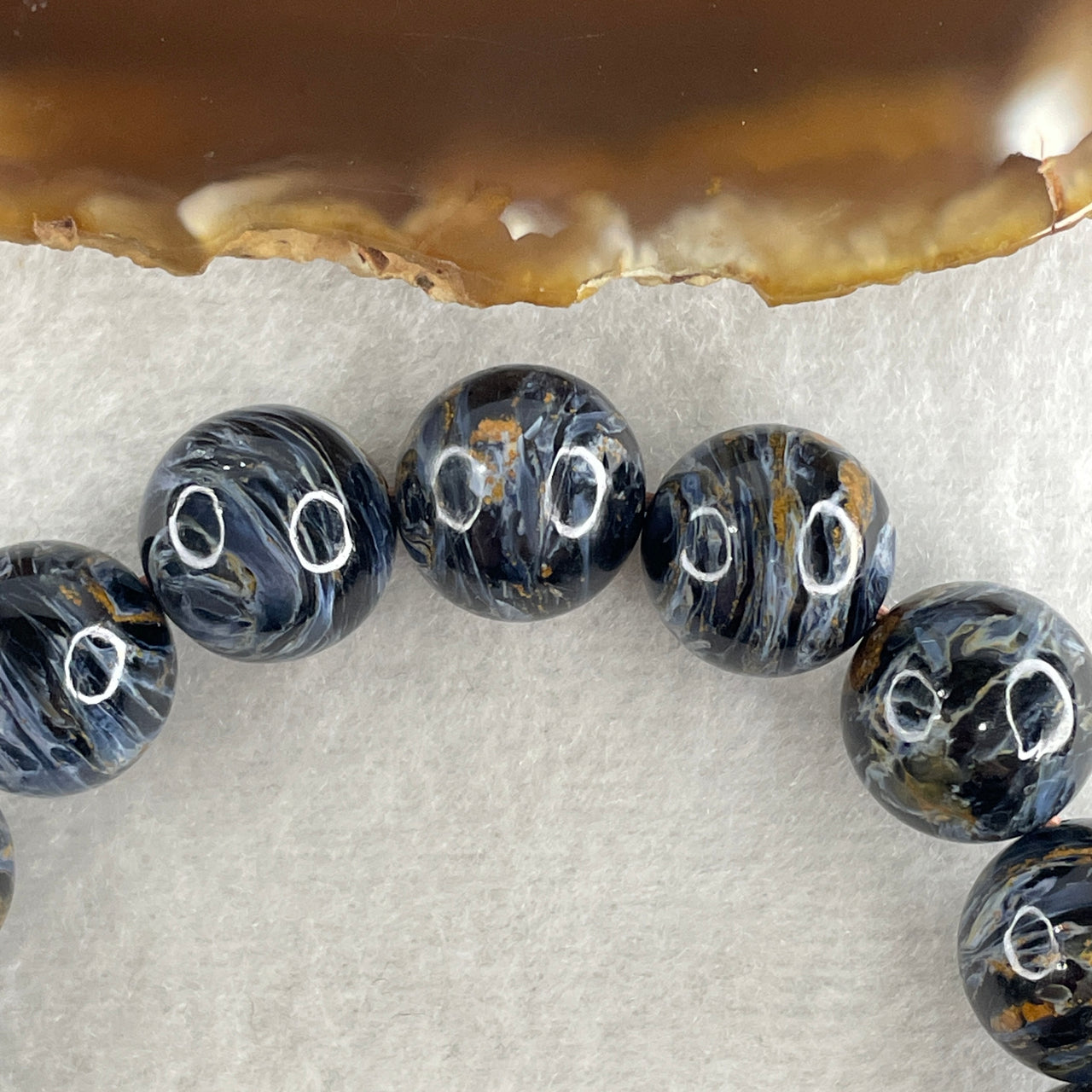 Certified Very Good Grade Natural Blue Pietersite Beads Bracelet 49.533g 16.5cm 13.4mm 16Beads