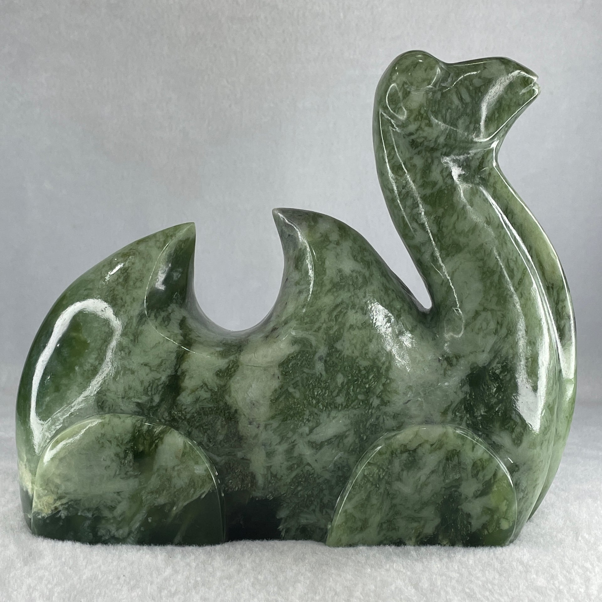 Natural Green Serpentine Camel Display 2,325.5g 189.0 by 75.0 by 155.0mm - Huangs Jadeite and Jewelry Pte Ltd