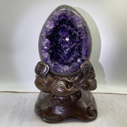 Natural Deep Purple Amethyst Egg with Wooden Stand Display Total Weight 6,264.9g 180.0 by 200.0 by 285.0mm - Huangs Jadeite and Jewelry Pte Ltd