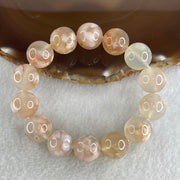 Natural Pinkis Flower Agate Beads Bracelet 59.40g 16cm 14.7mm 14 Beads - Huangs Jadeite and Jewelry Pte Ltd