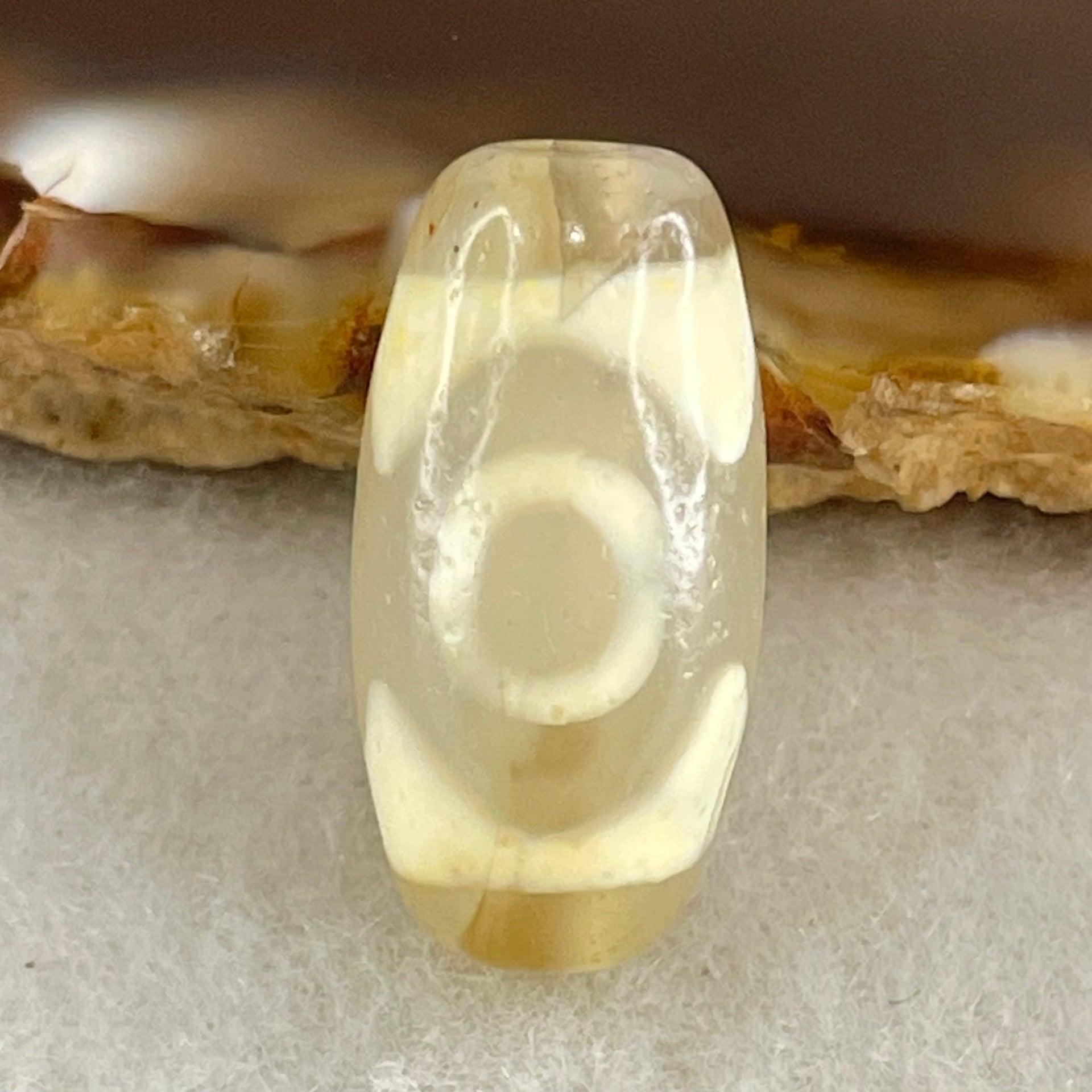 Natural Powerful Tibetan Old Oily Agate 3 Eyes Dzi Bead Heavenly Master (Tian Zhu) 三眼天诛 2.97g 20.1 by 10.2mm - Huangs Jadeite and Jewelry Pte Ltd